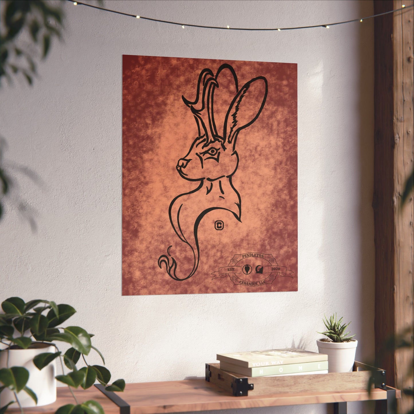 Dust Storm Jackalope Bust Drawing Wall Art