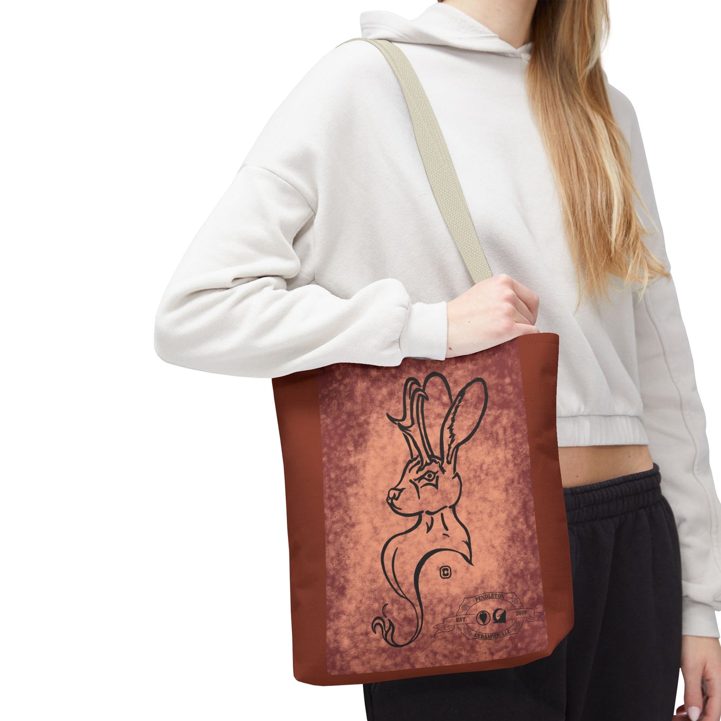 Dust Storm Jackalope Bust Drawing Tote Brown Bag
