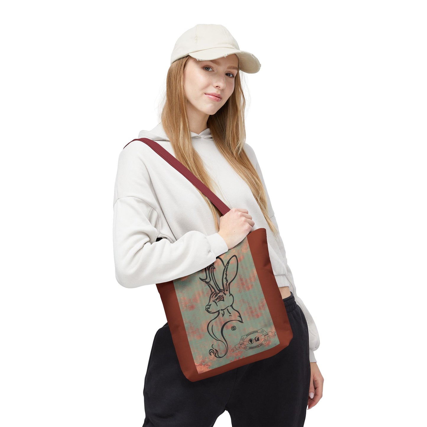 Copper Metal Jackalope Bust Drawing Tote Brown Bag