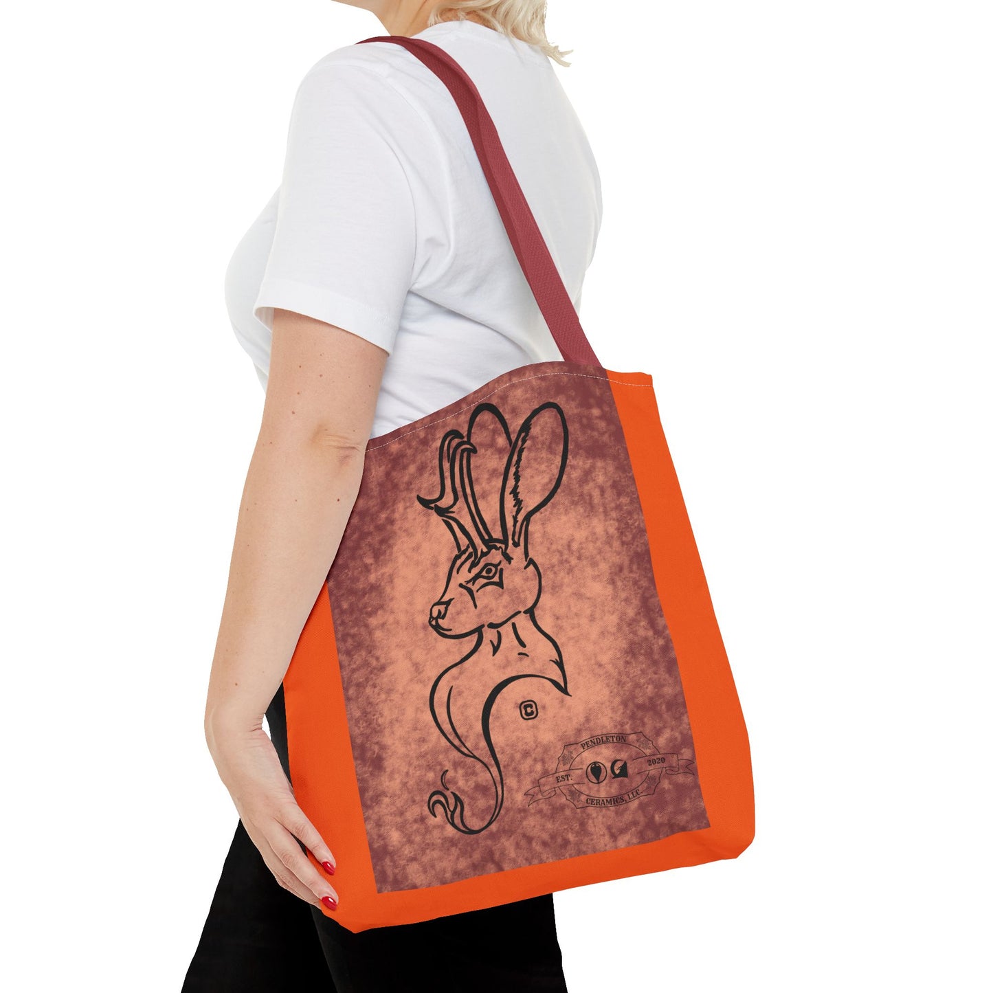 Dust Storm Jackalope Bust Drawing Tote Orange Bag