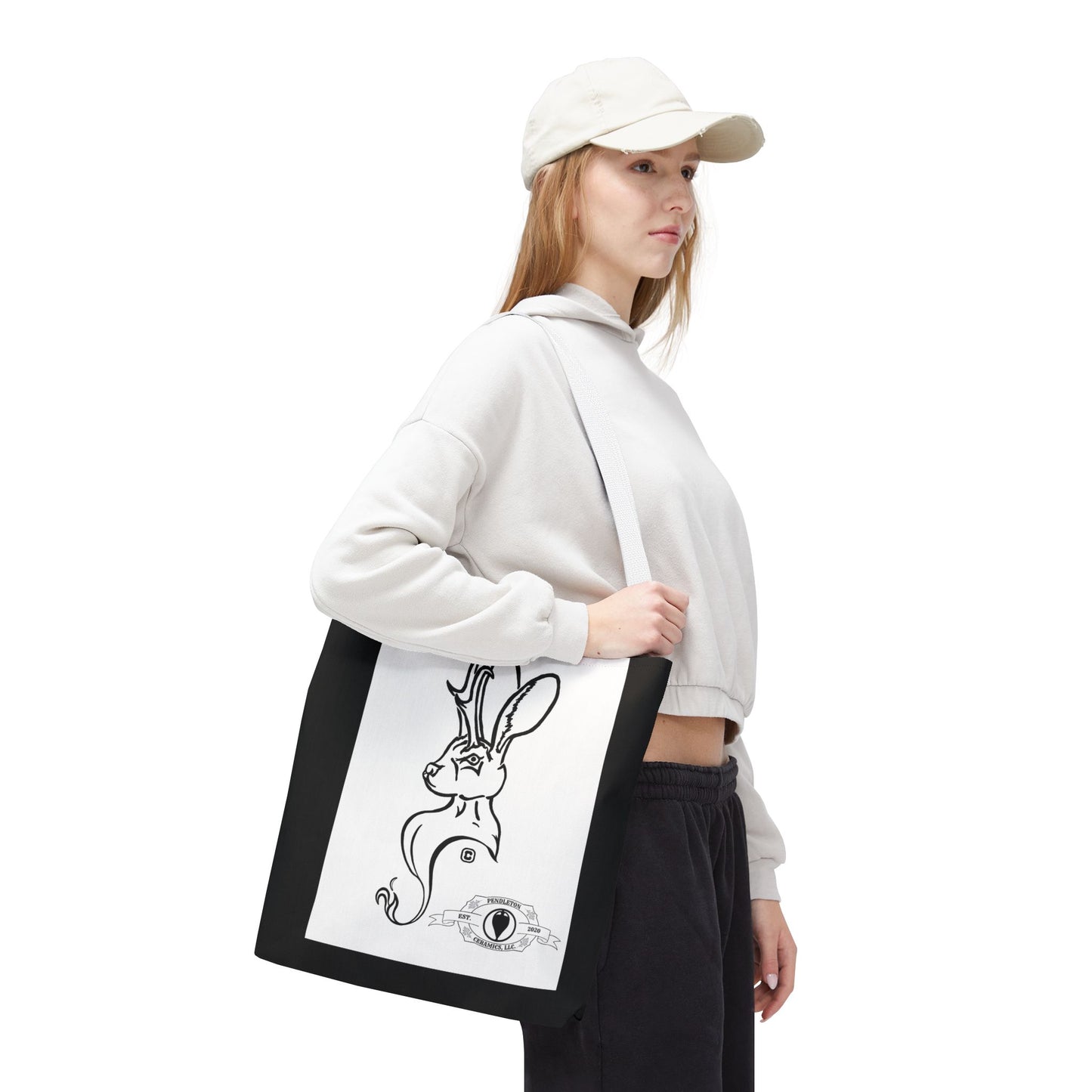 Jackalope Bust Drawing Tote Bag with Black Stripe