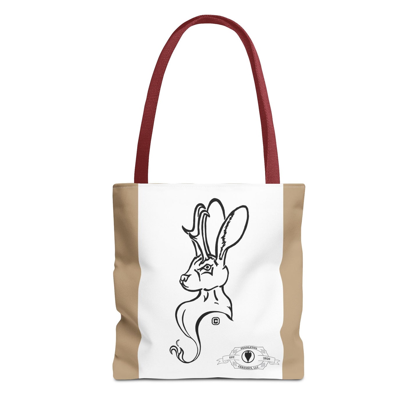 Jackalope Bust Drawing Tote Bag with Tan Stripe