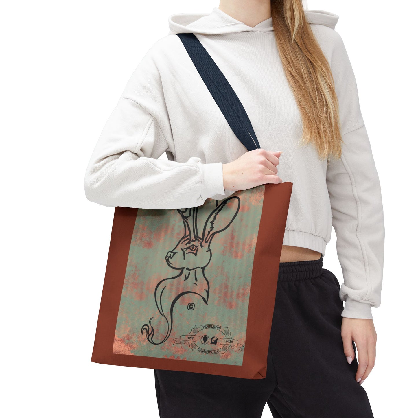 Copper Metal Jackalope Bust Drawing Tote Brown Bag