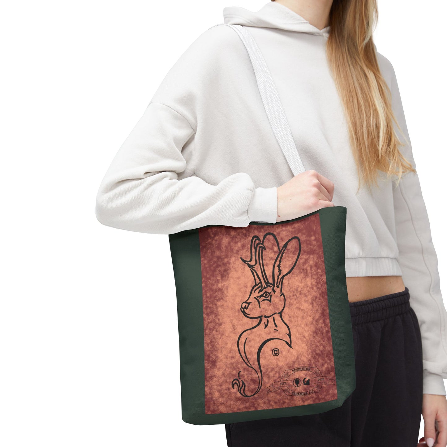 Dust Storm Jackalope Bust Drawing Tote Green Bag