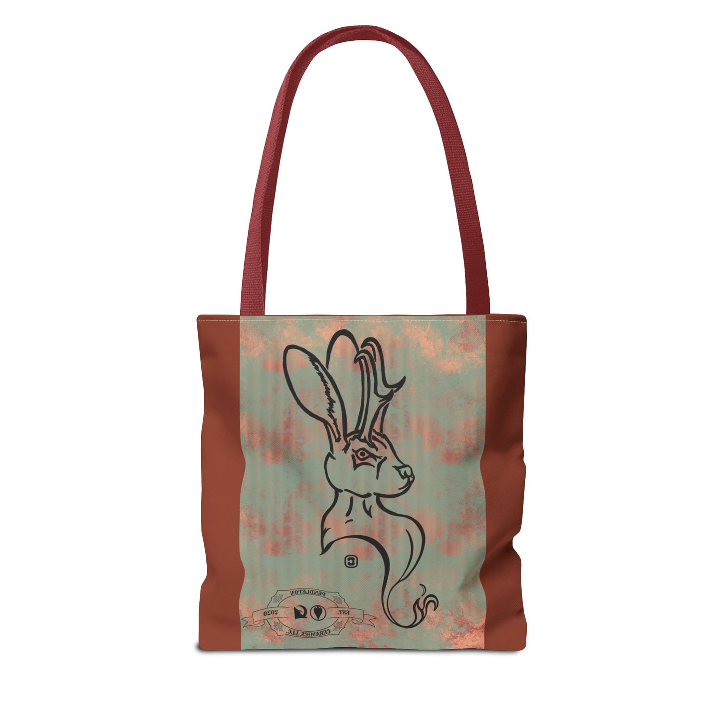 Copper Metal Jackalope Bust Drawing Tote Brown Bag