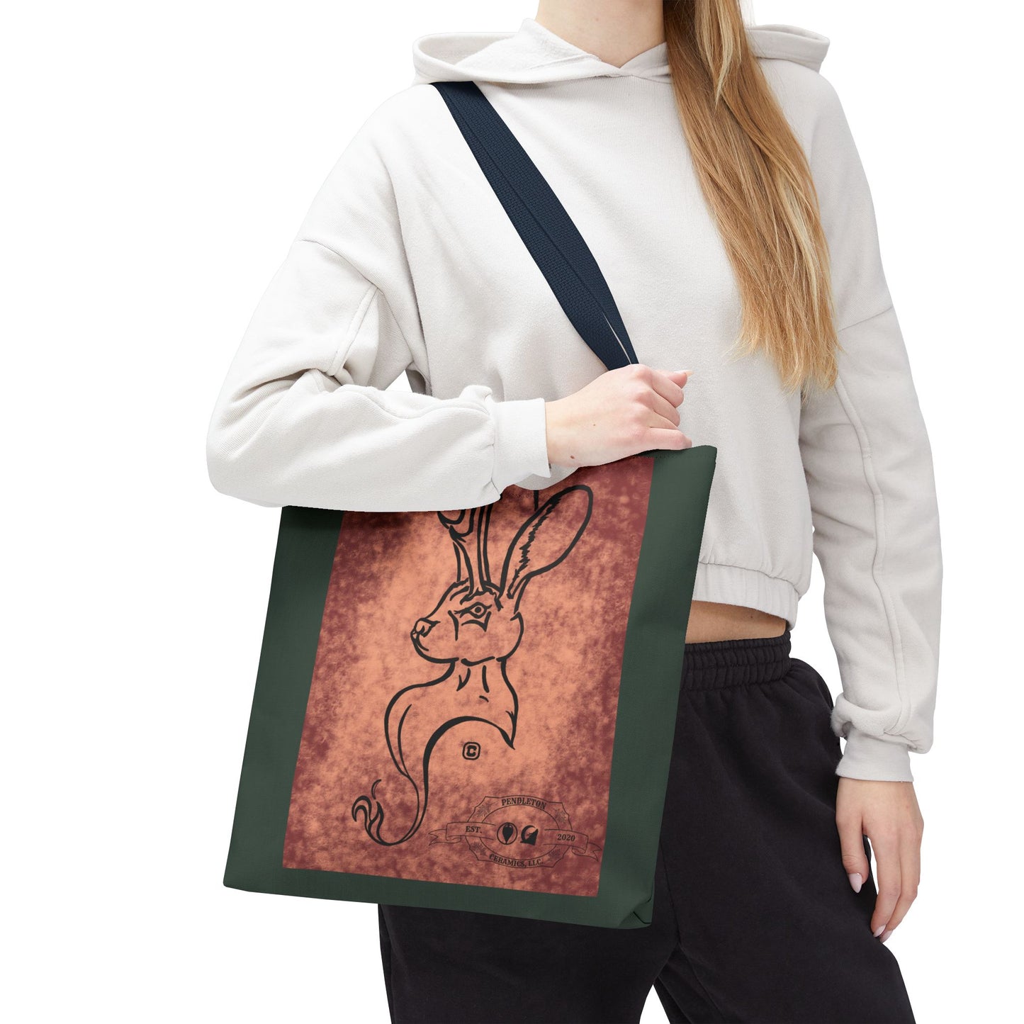 Dust Storm Jackalope Bust Drawing Tote Green Bag