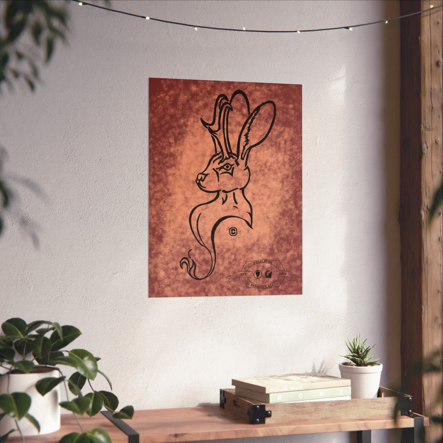 Dust Storm Jackalope Bust Drawing Wall Art