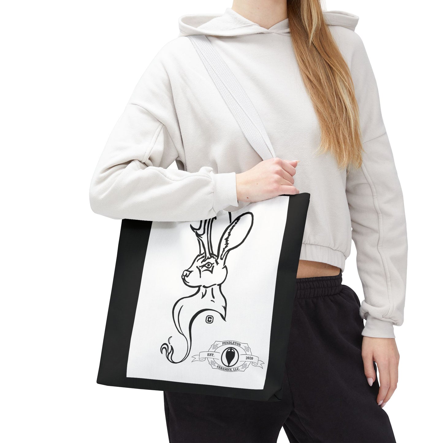 Jackalope Bust Drawing Tote Bag with Black Stripe