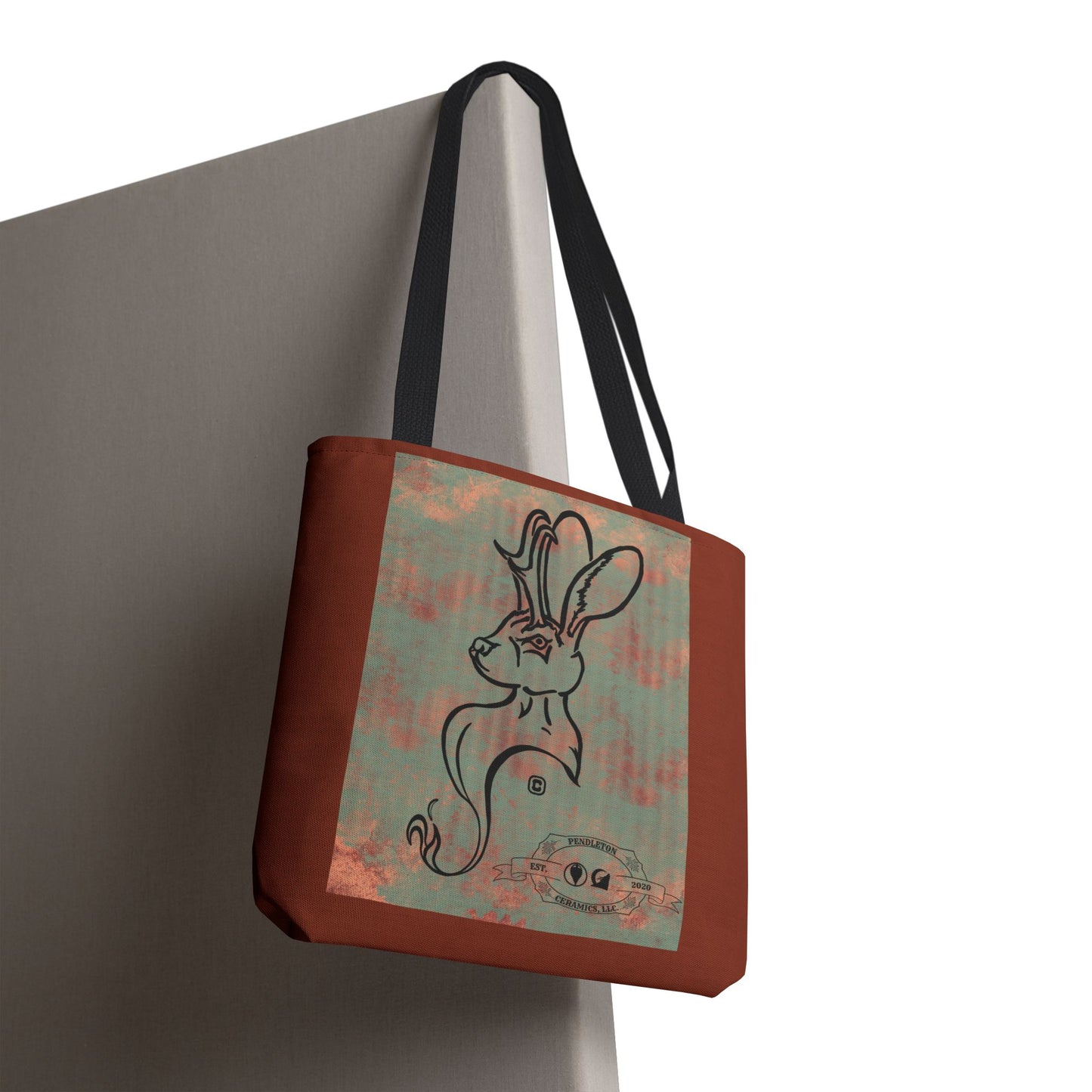 Copper Metal Jackalope Bust Drawing Tote Brown Bag