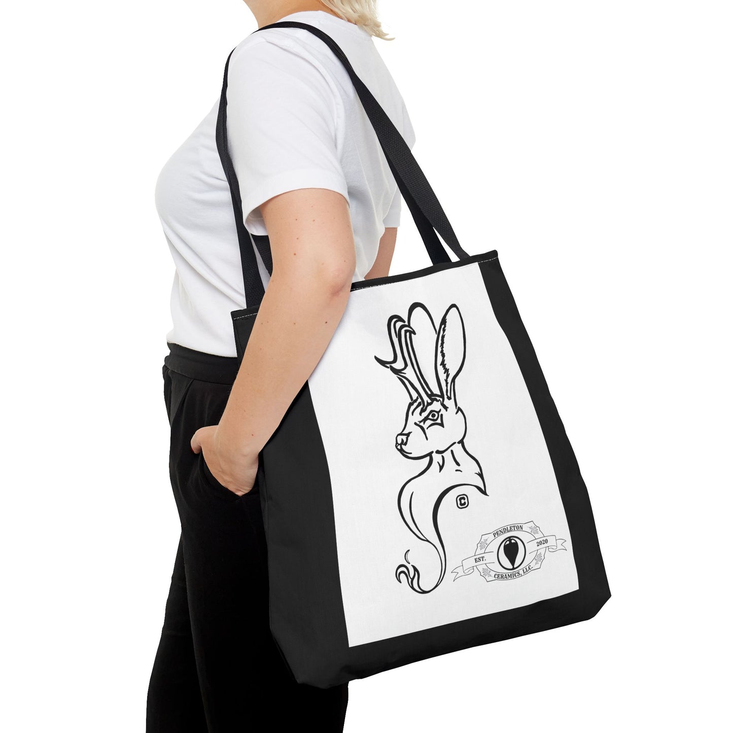 Jackalope Bust Drawing Tote Bag with Black Stripe