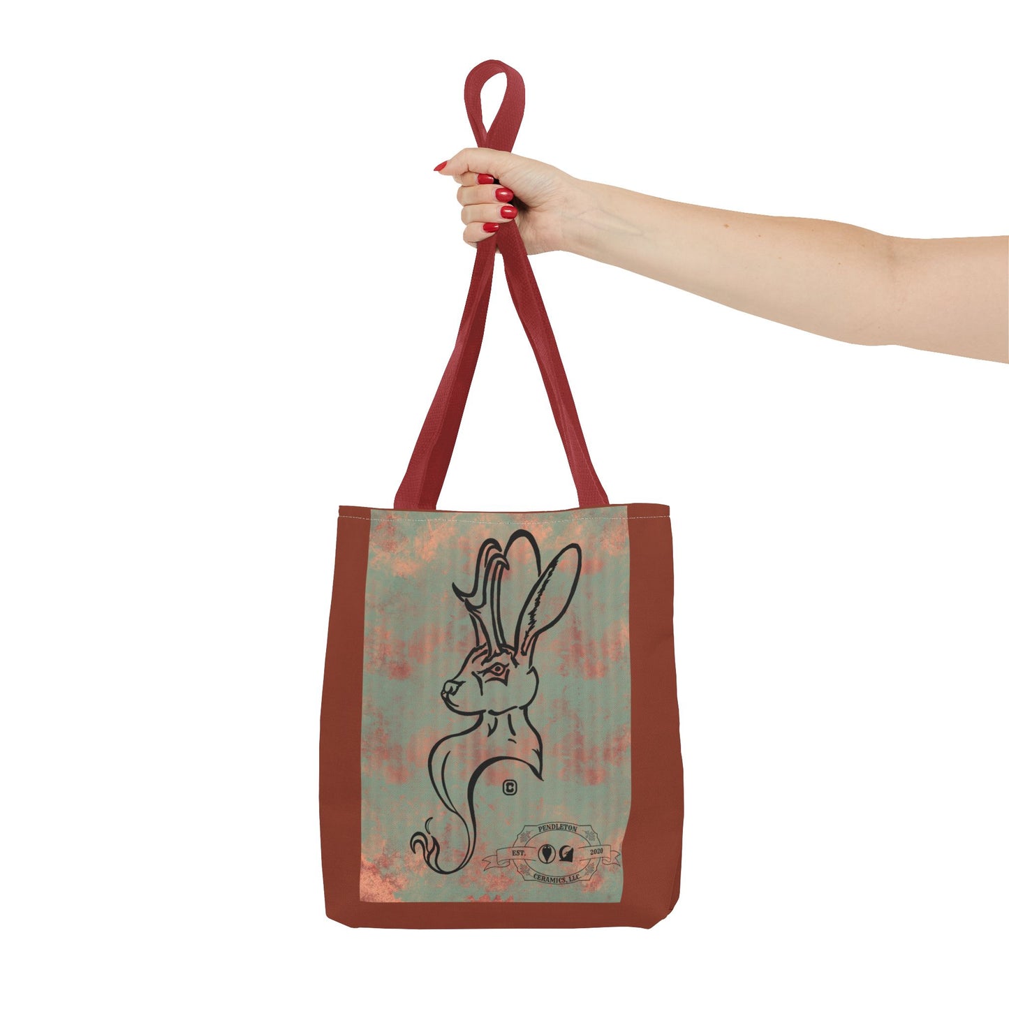 Copper Metal Jackalope Bust Drawing Tote Brown Bag