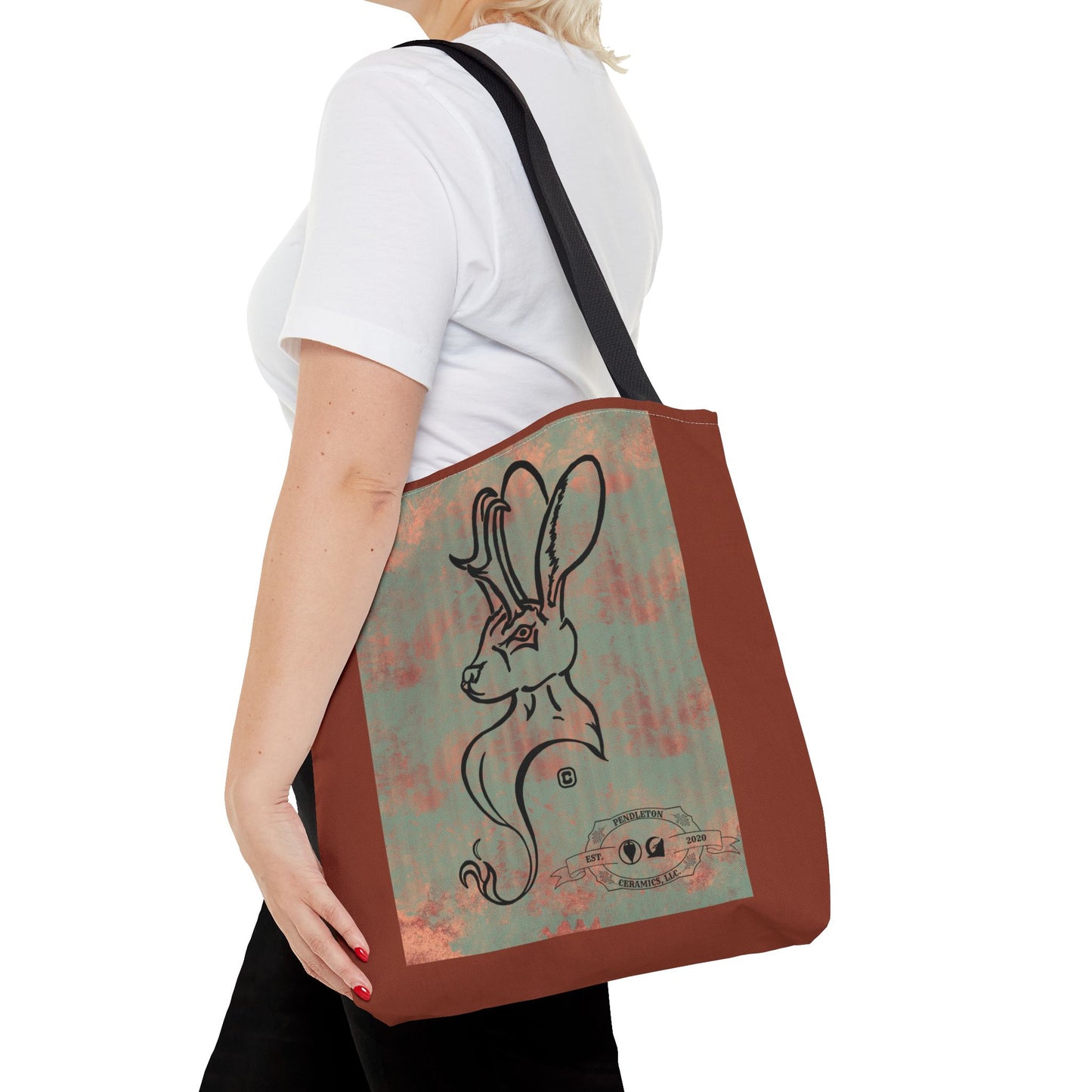 Copper Metal Jackalope Bust Drawing Tote Brown Bag