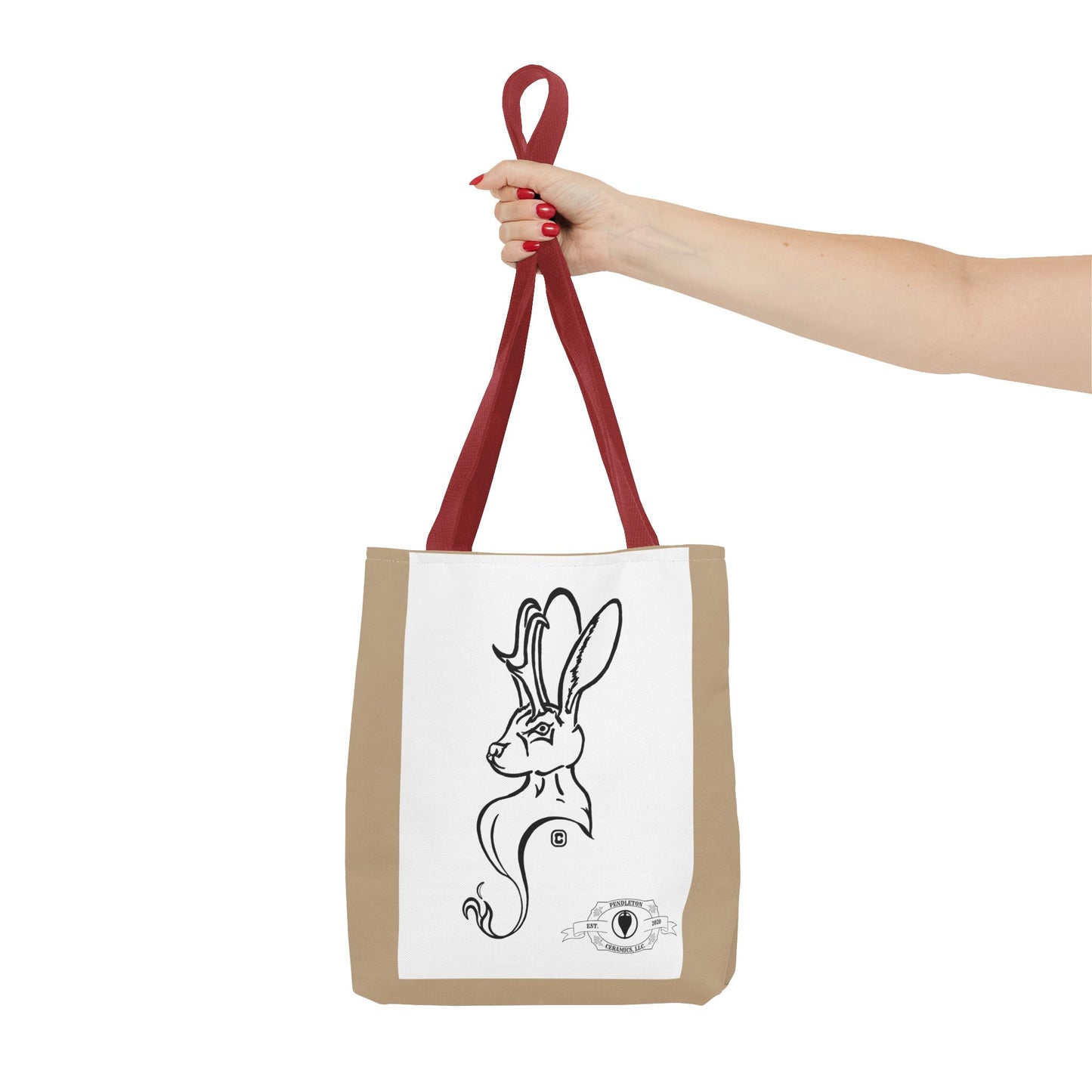 Jackalope Bust Drawing Tote Bag with Tan Stripe