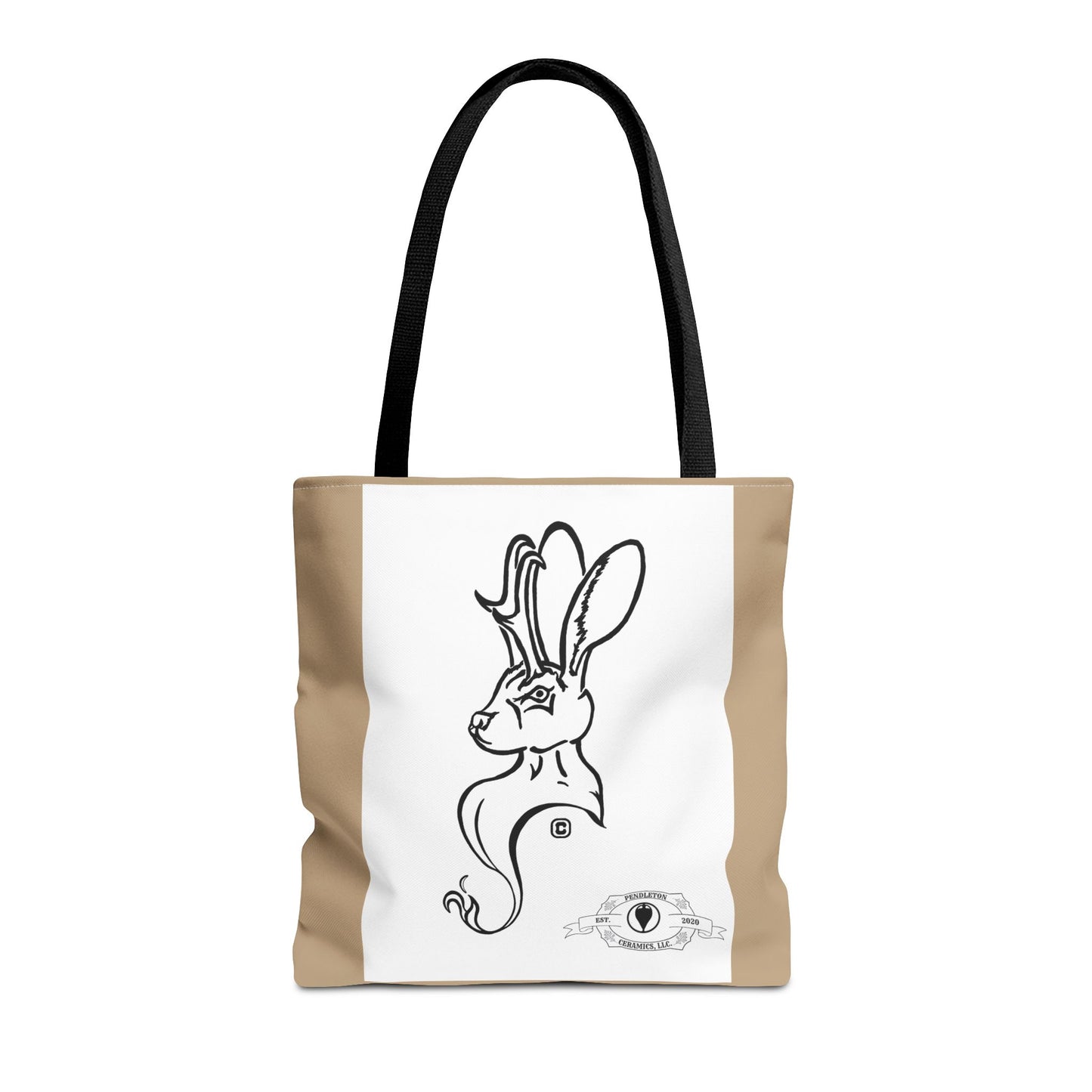 Jackalope Bust Drawing Tote Bag with Tan Stripe