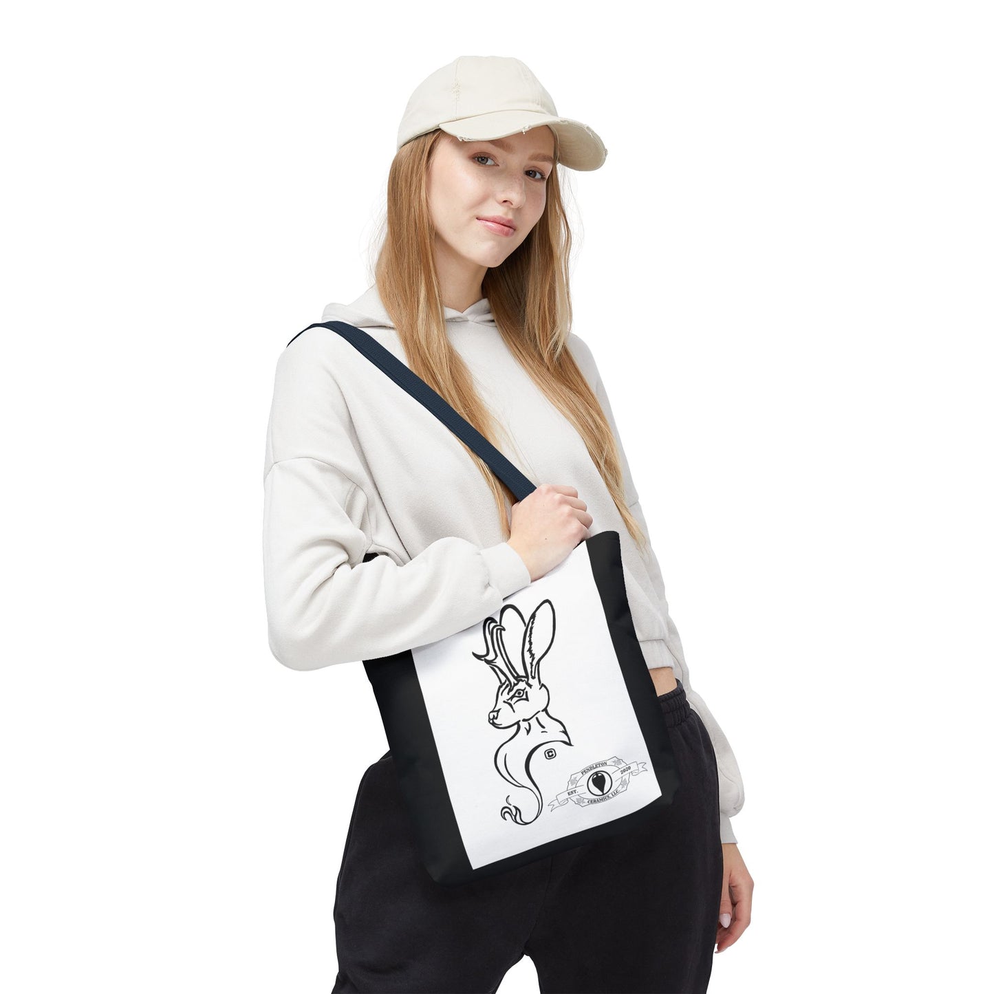 Jackalope Bust Drawing Tote Bag with Black Stripe