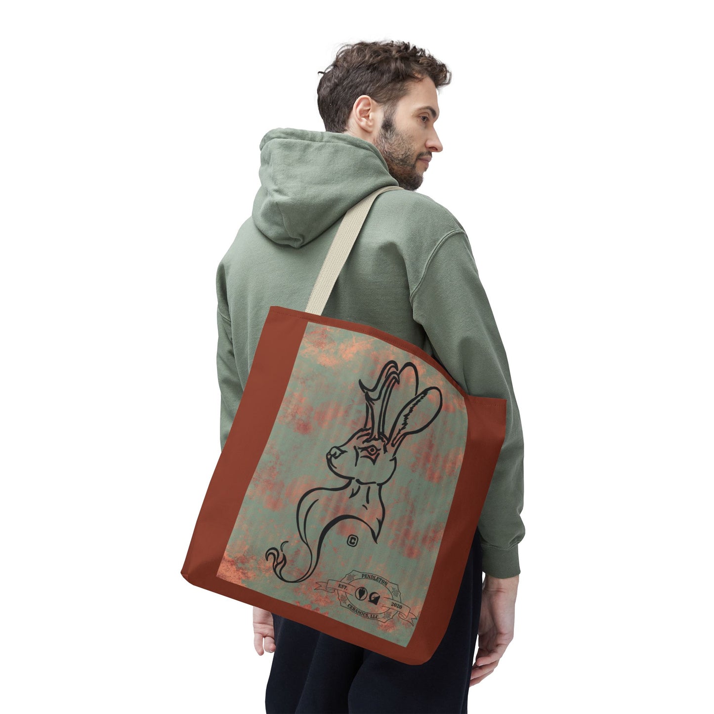 Copper Metal Jackalope Bust Drawing Tote Brown Bag