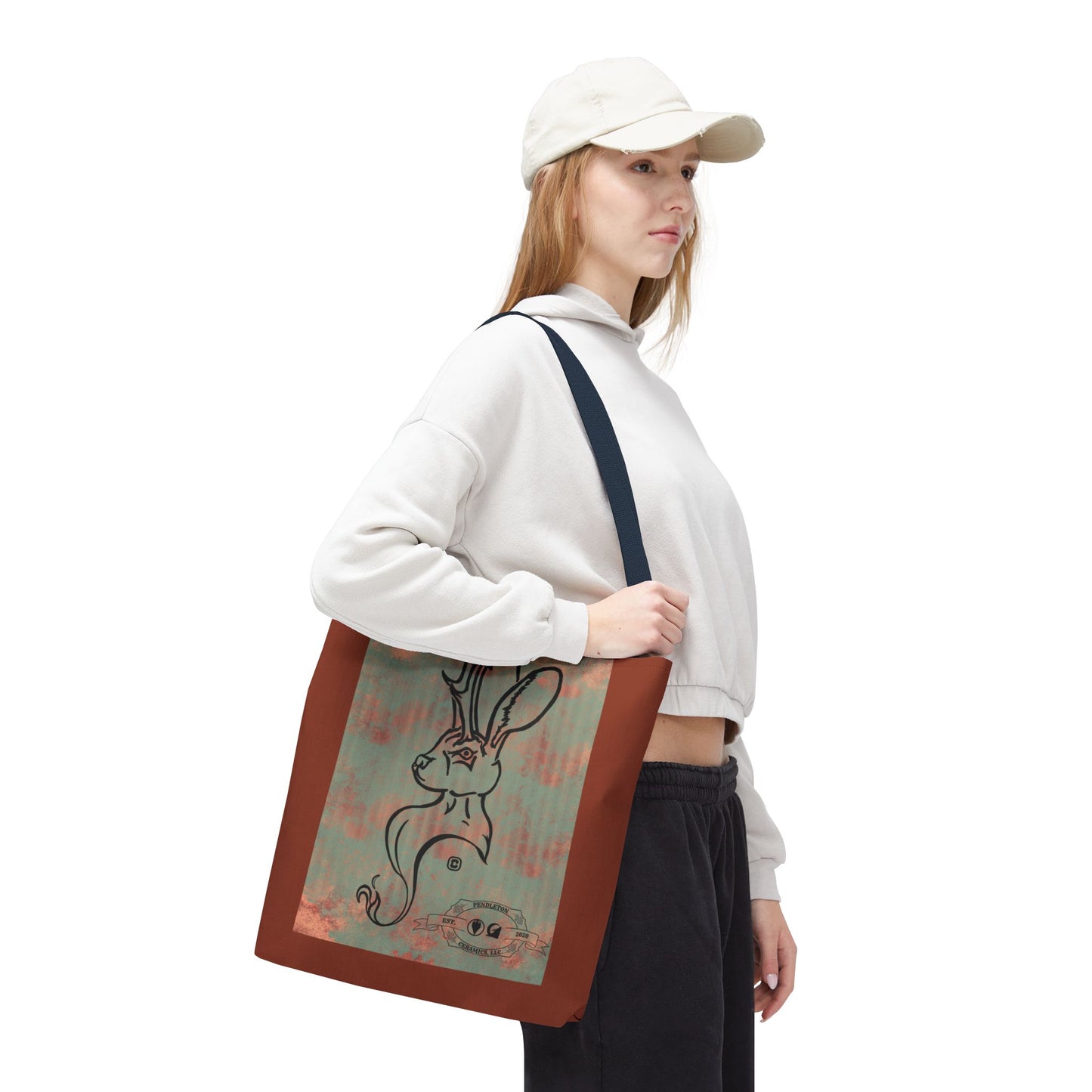 Copper Metal Jackalope Bust Drawing Tote Brown Bag