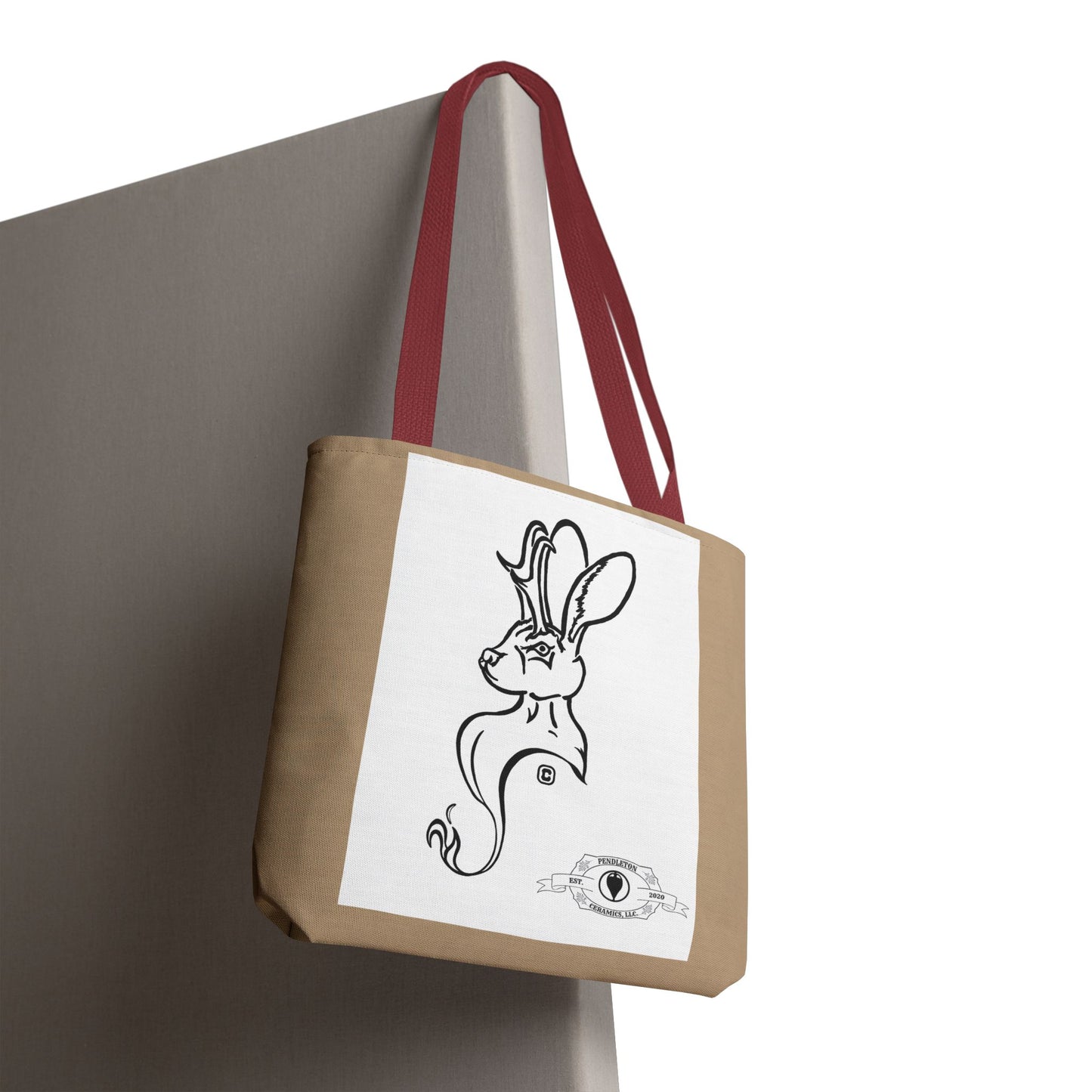 Jackalope Bust Drawing Tote Bag with Tan Stripe