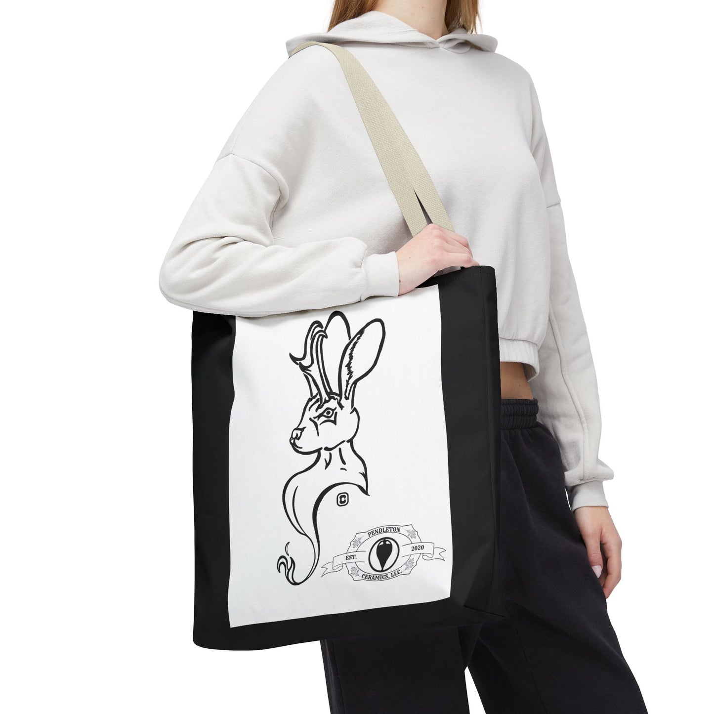 Jackalope Bust Drawing Tote Bag with Black Stripe