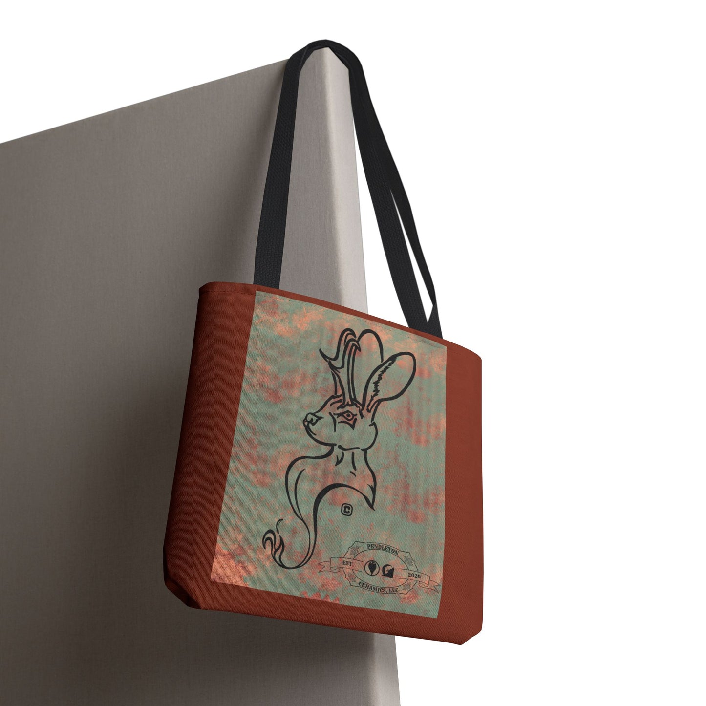 Copper Metal Jackalope Bust Drawing Tote Brown Bag