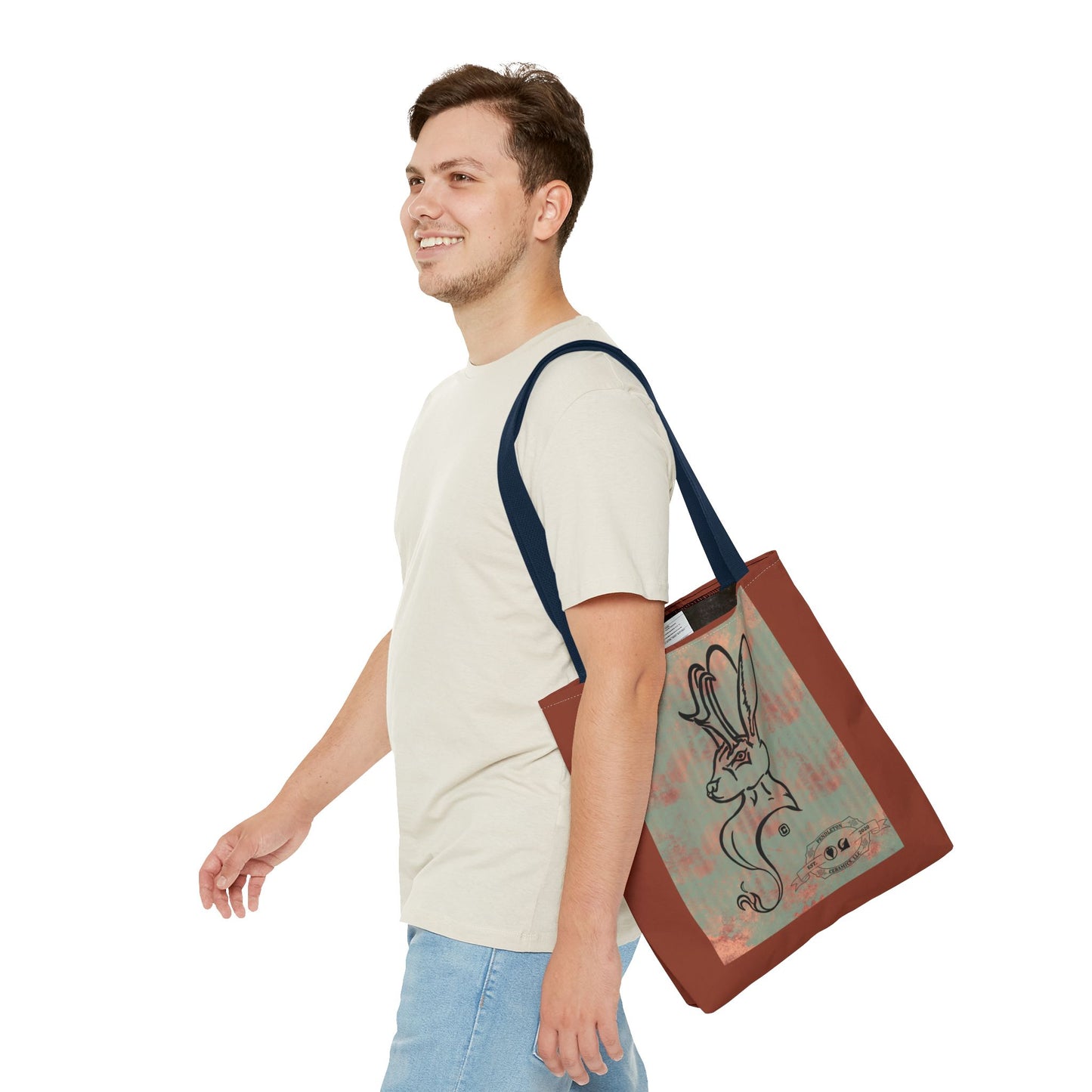 Copper Metal Jackalope Bust Drawing Tote Brown Bag