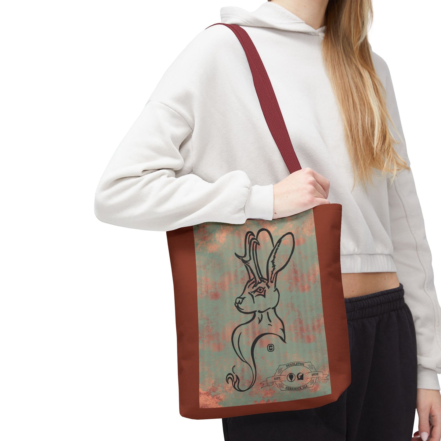 Copper Metal Jackalope Bust Drawing Tote Brown Bag