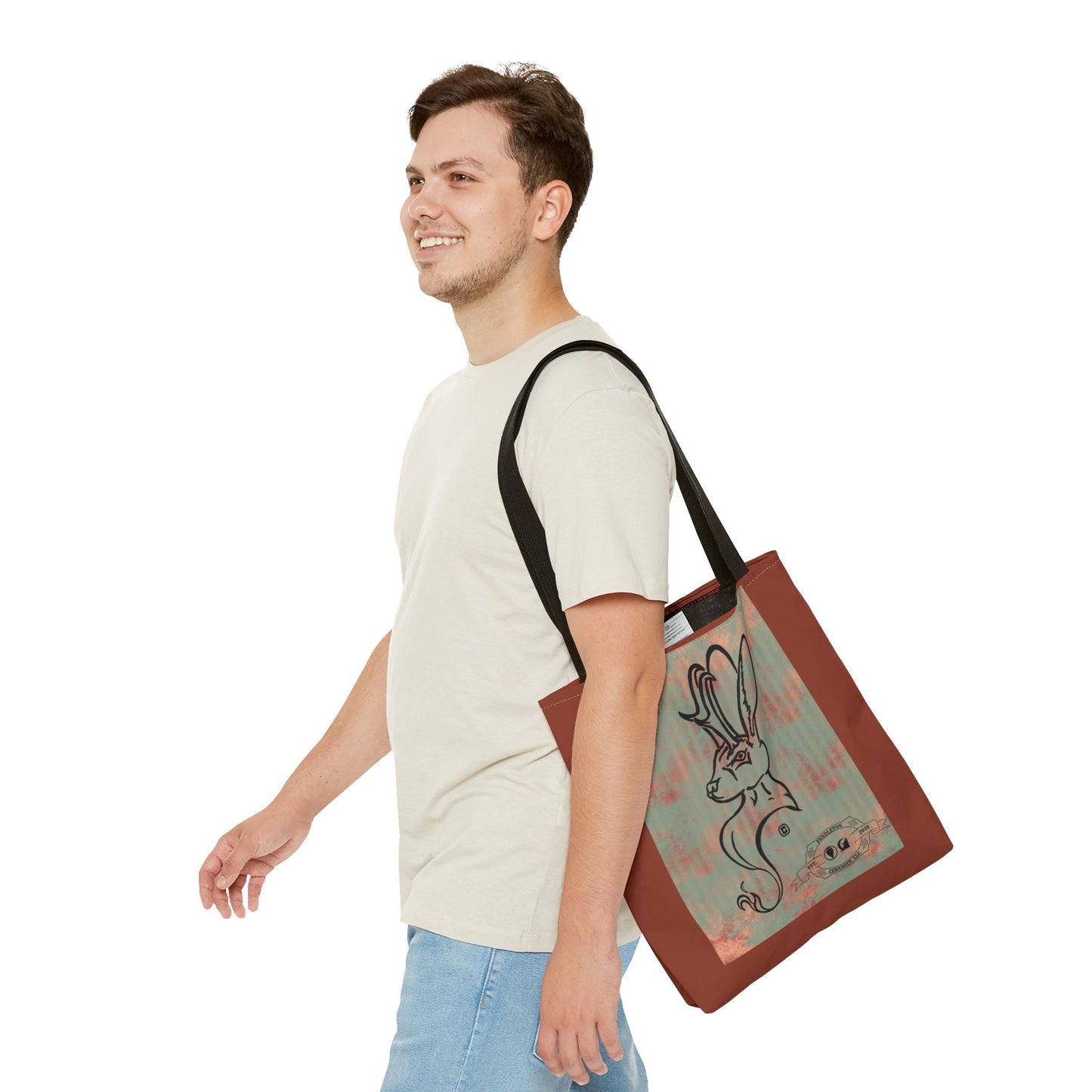Copper Metal Jackalope Bust Drawing Tote Brown Bag