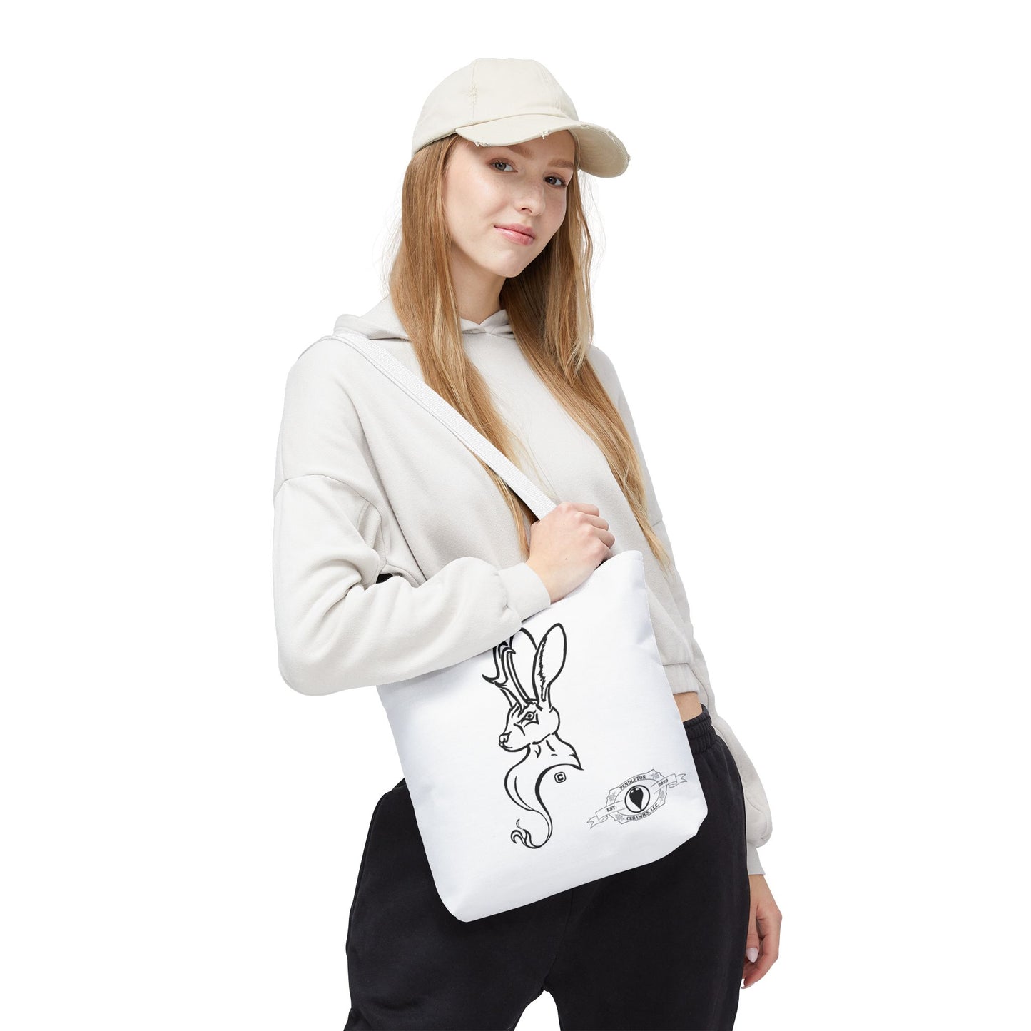 Jackalope Bust Drawing Tote White Bag