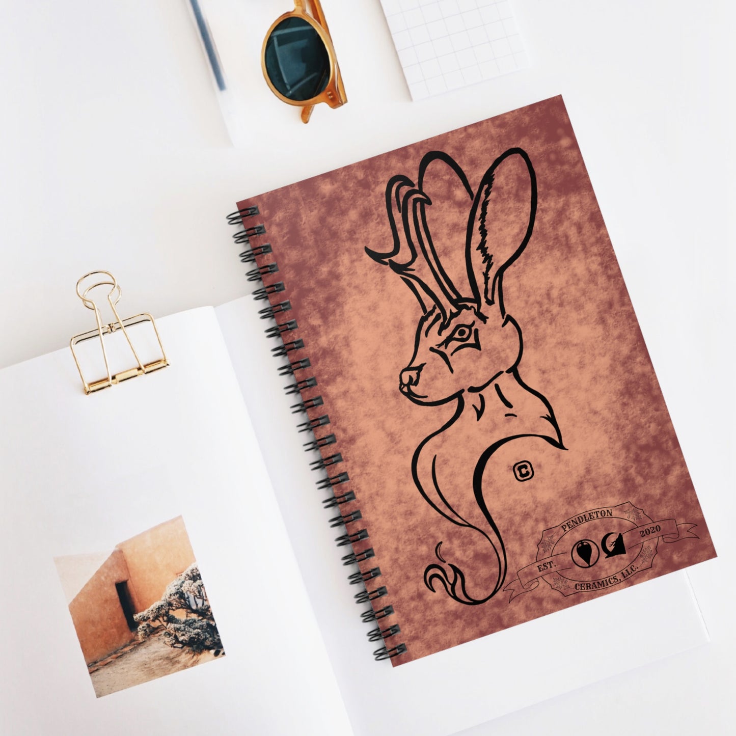 Dust Storm Jackalope Bust Drawing Spiral Ruled Lined Notebook