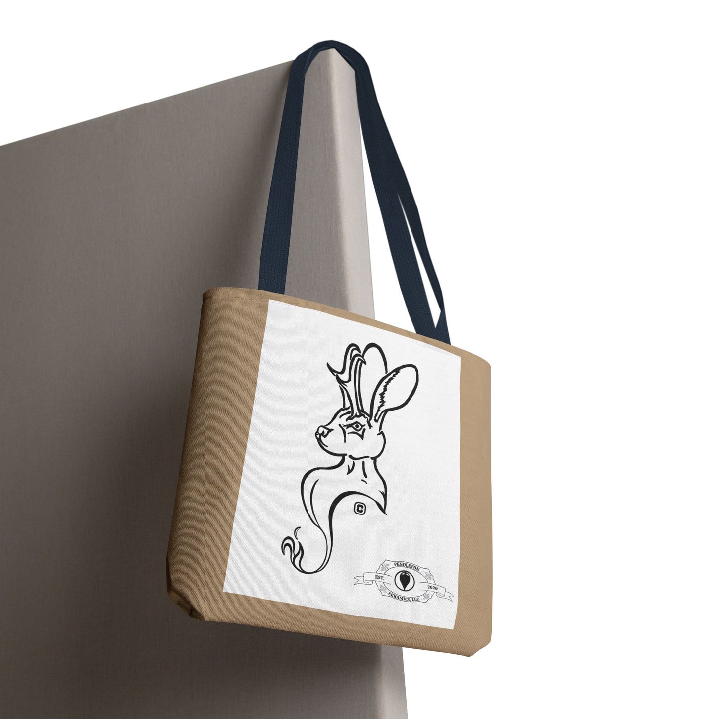 Jackalope Bust Drawing Tote Bag with Tan Stripe