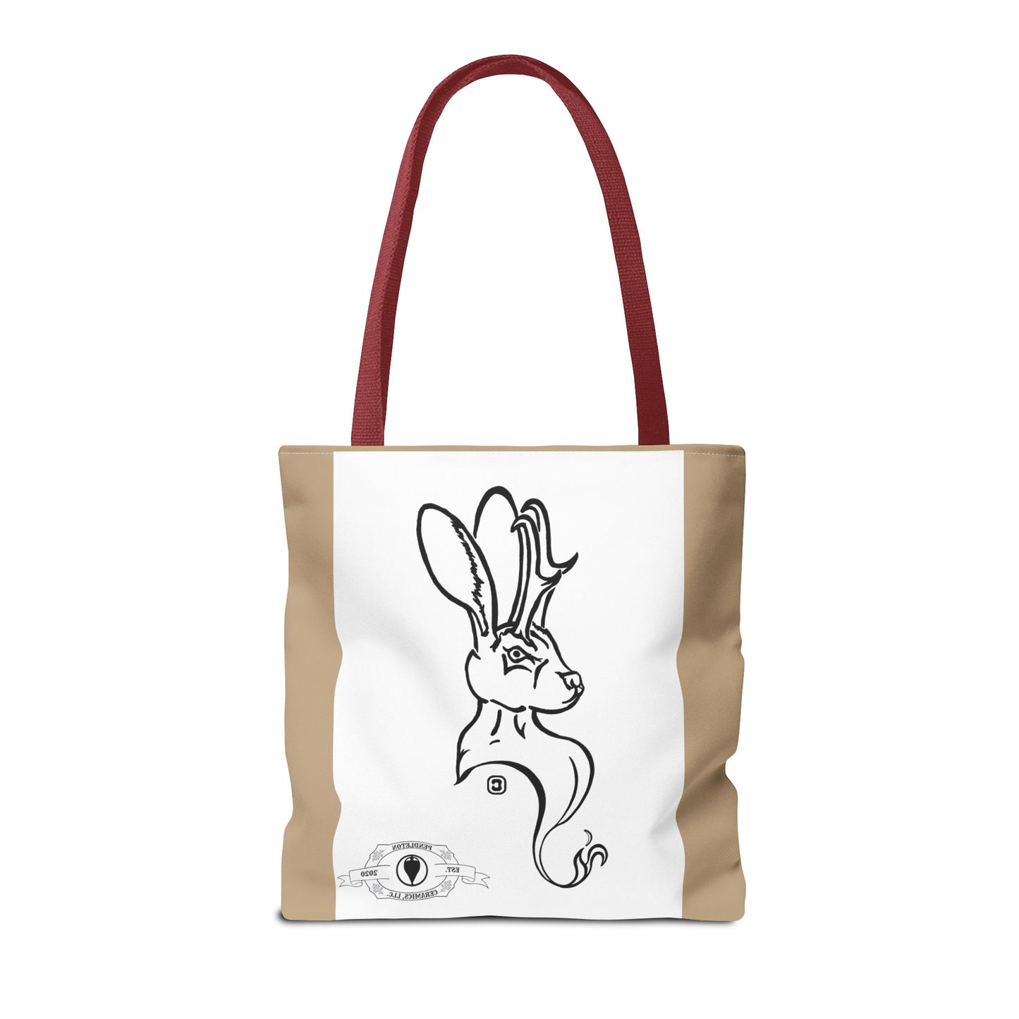 Jackalope Bust Drawing Tote Bag with Tan Stripe