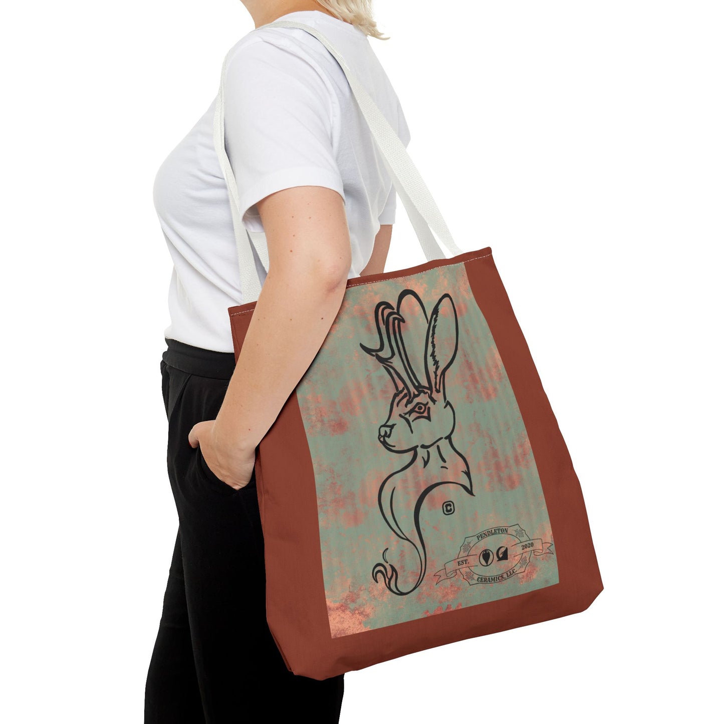 Copper Metal Jackalope Bust Drawing Tote Brown Bag