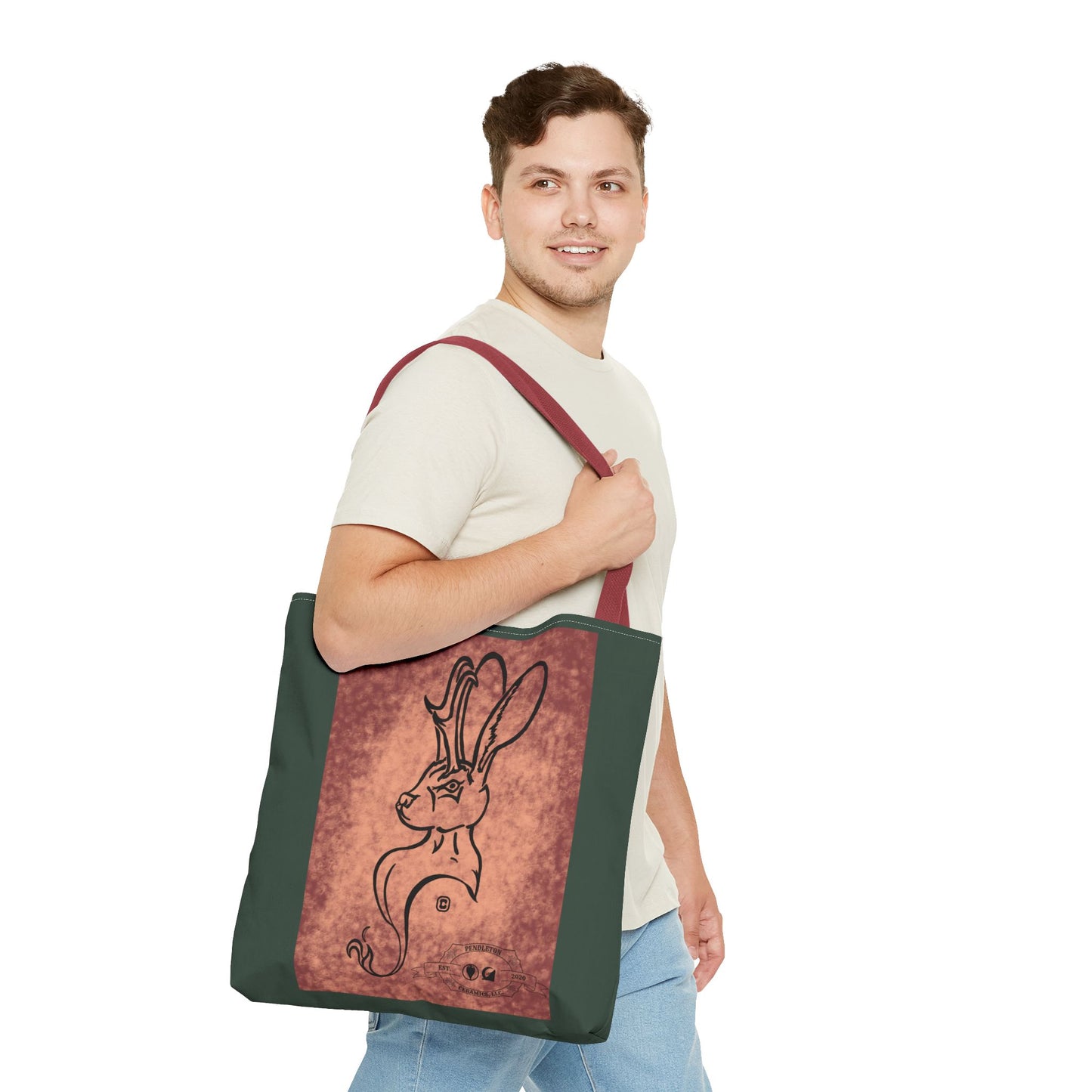 Dust Storm Jackalope Bust Drawing Tote Green Bag