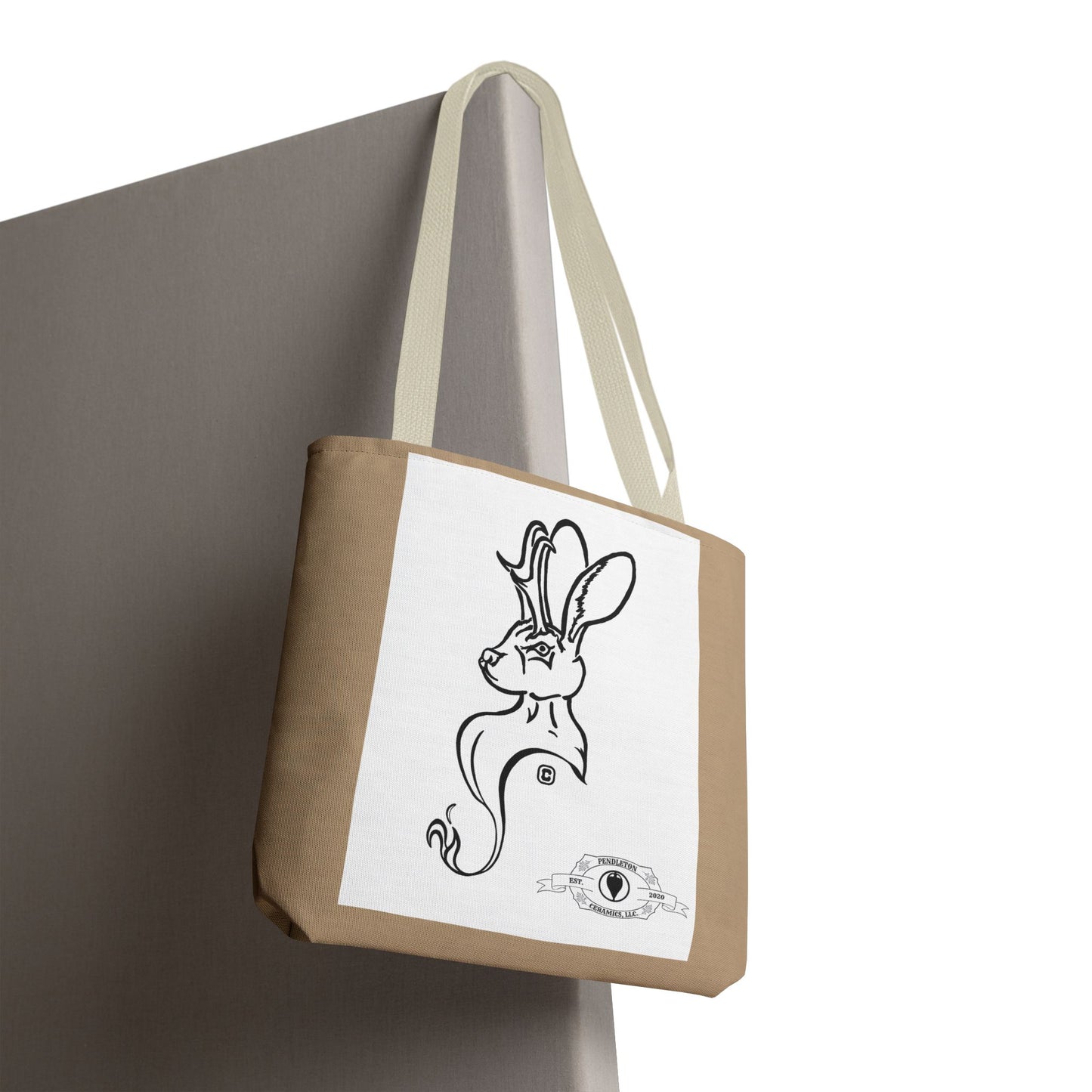 Jackalope Bust Drawing Tote Bag with Tan Stripe