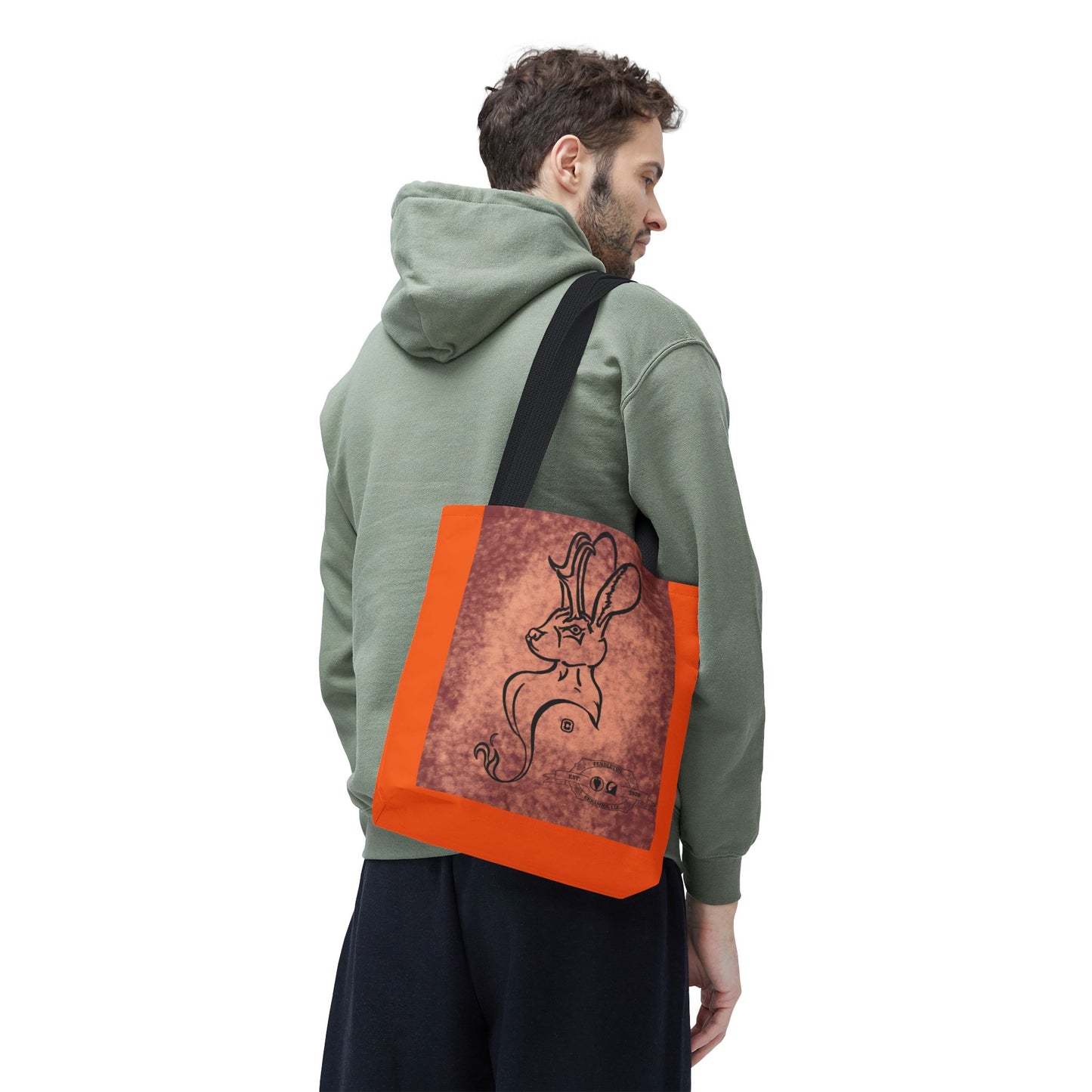 Dust Storm Jackalope Bust Drawing Tote Orange Bag