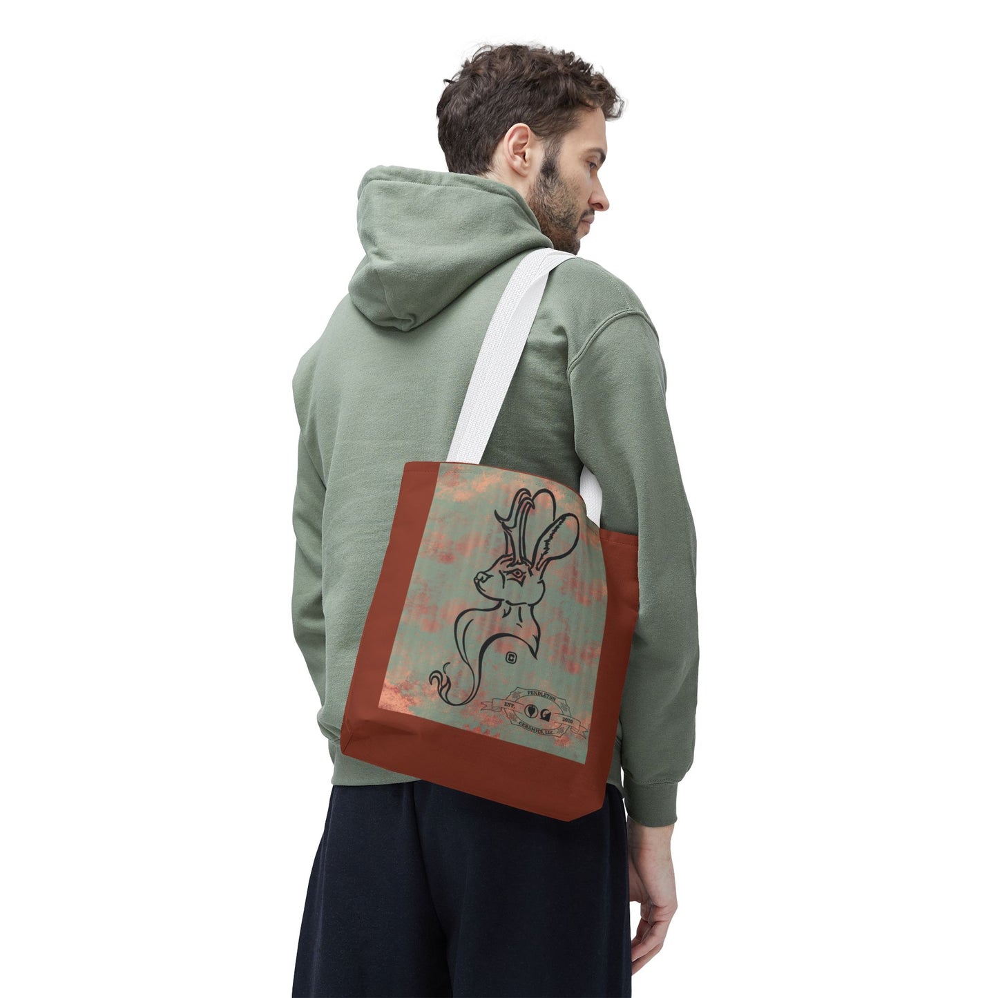 Copper Metal Jackalope Bust Drawing Tote Brown Bag