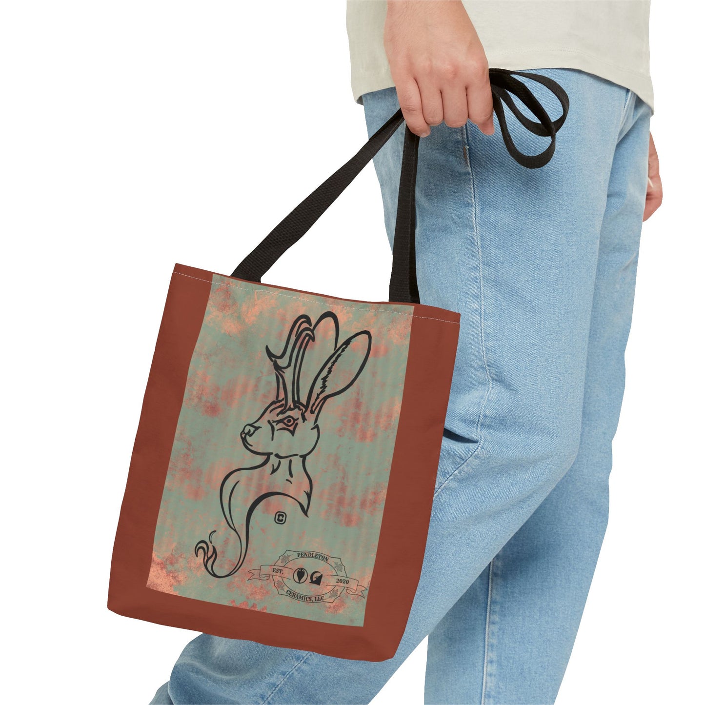 Copper Metal Jackalope Bust Drawing Tote Brown Bag