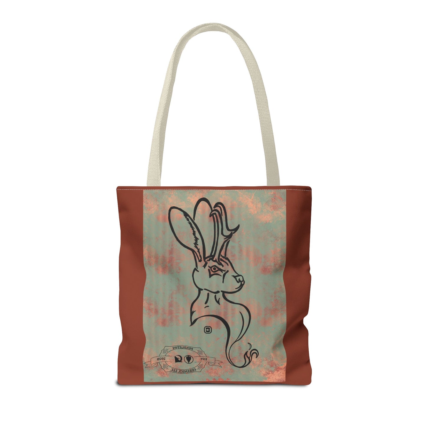 Copper Metal Jackalope Bust Drawing Tote Brown Bag