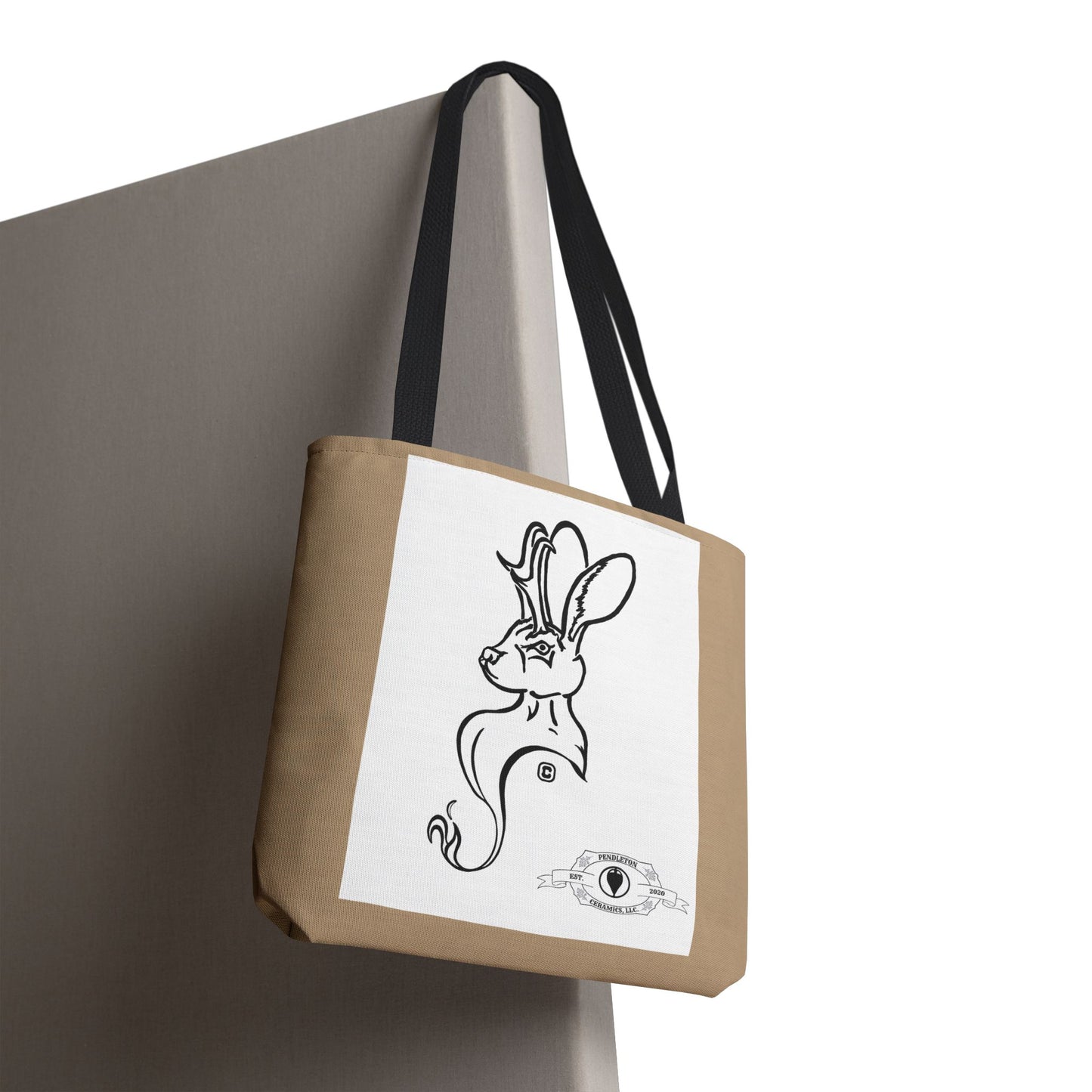 Jackalope Bust Drawing Tote Bag with Tan Stripe