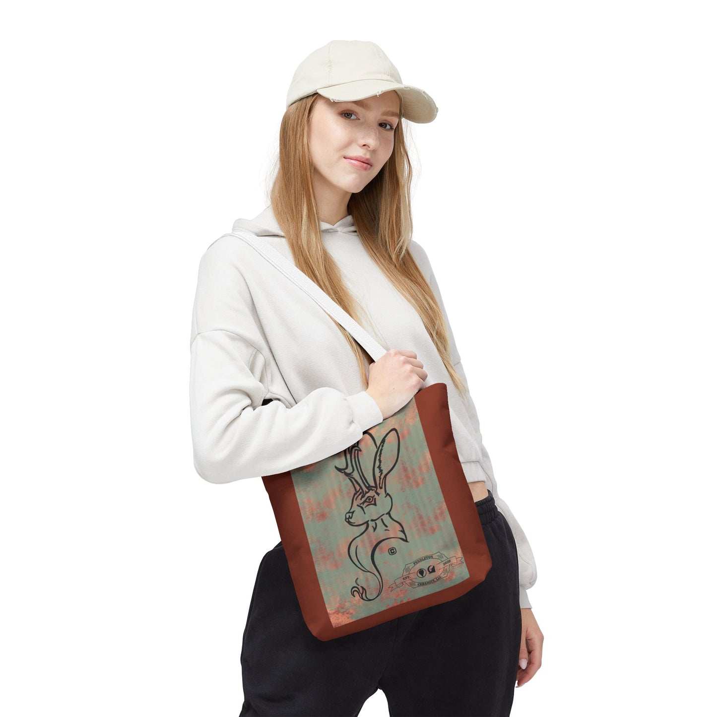 Copper Metal Jackalope Bust Drawing Tote Brown Bag
