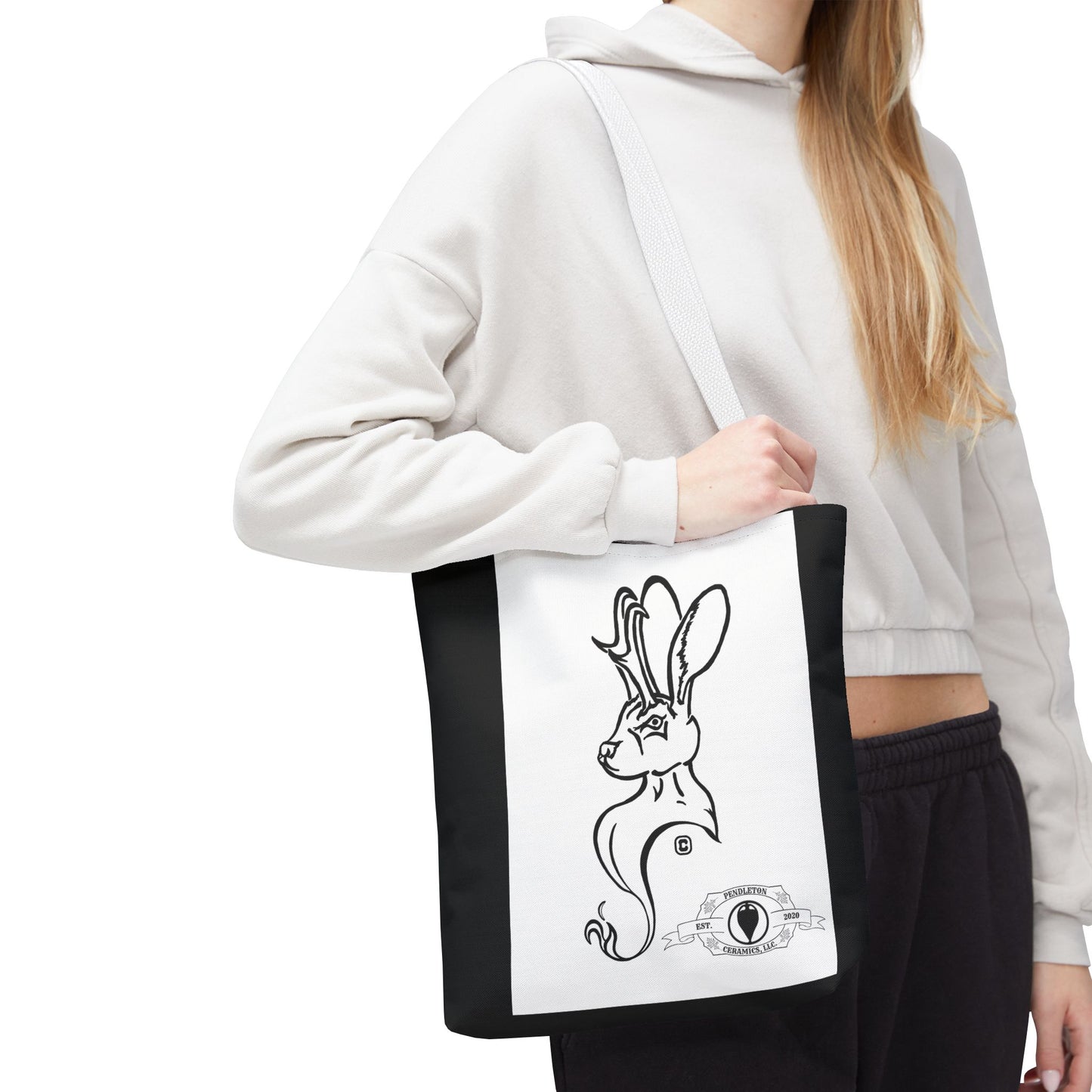 Jackalope Bust Drawing Tote Bag with Black Stripe