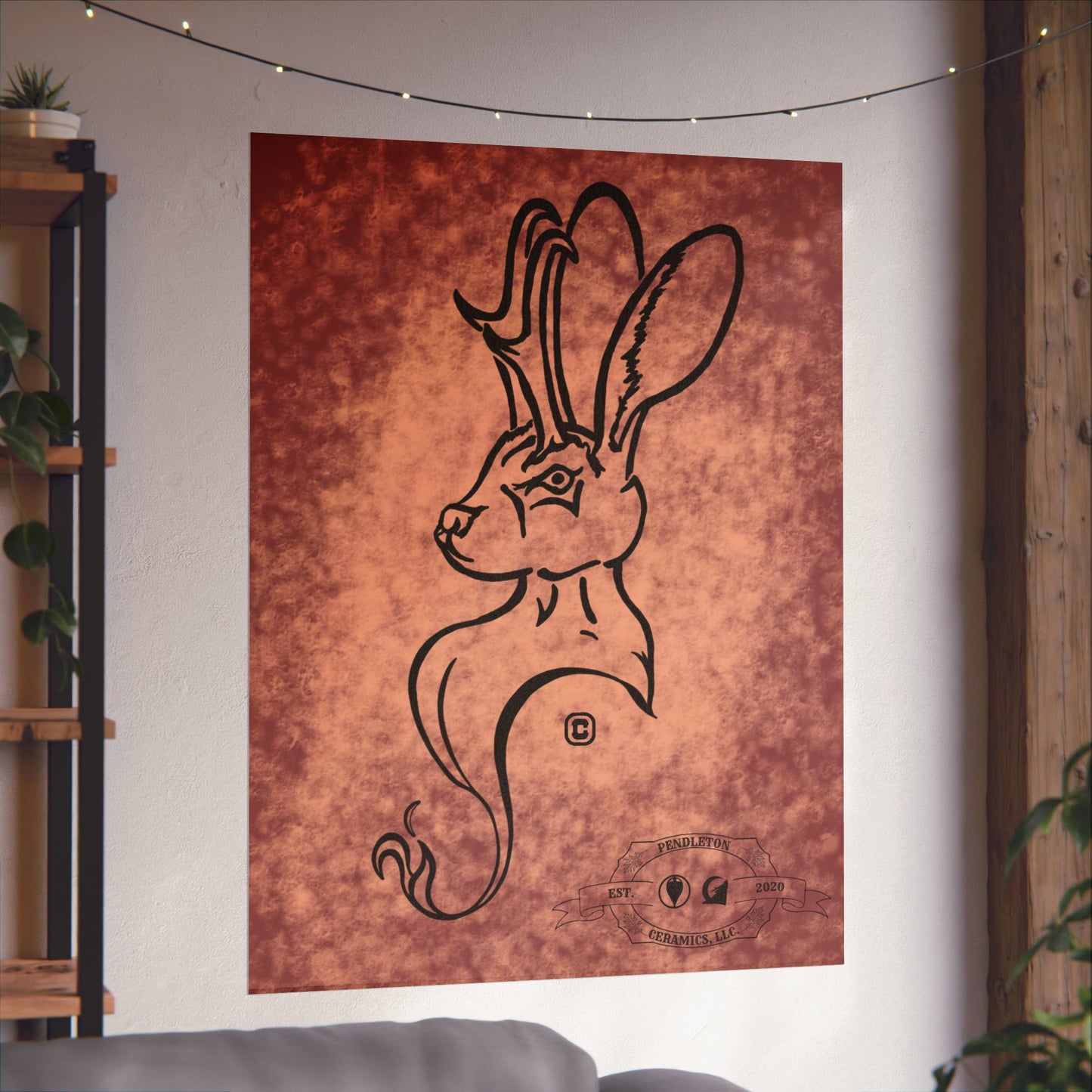 Dust Storm Jackalope Bust Drawing Wall Art