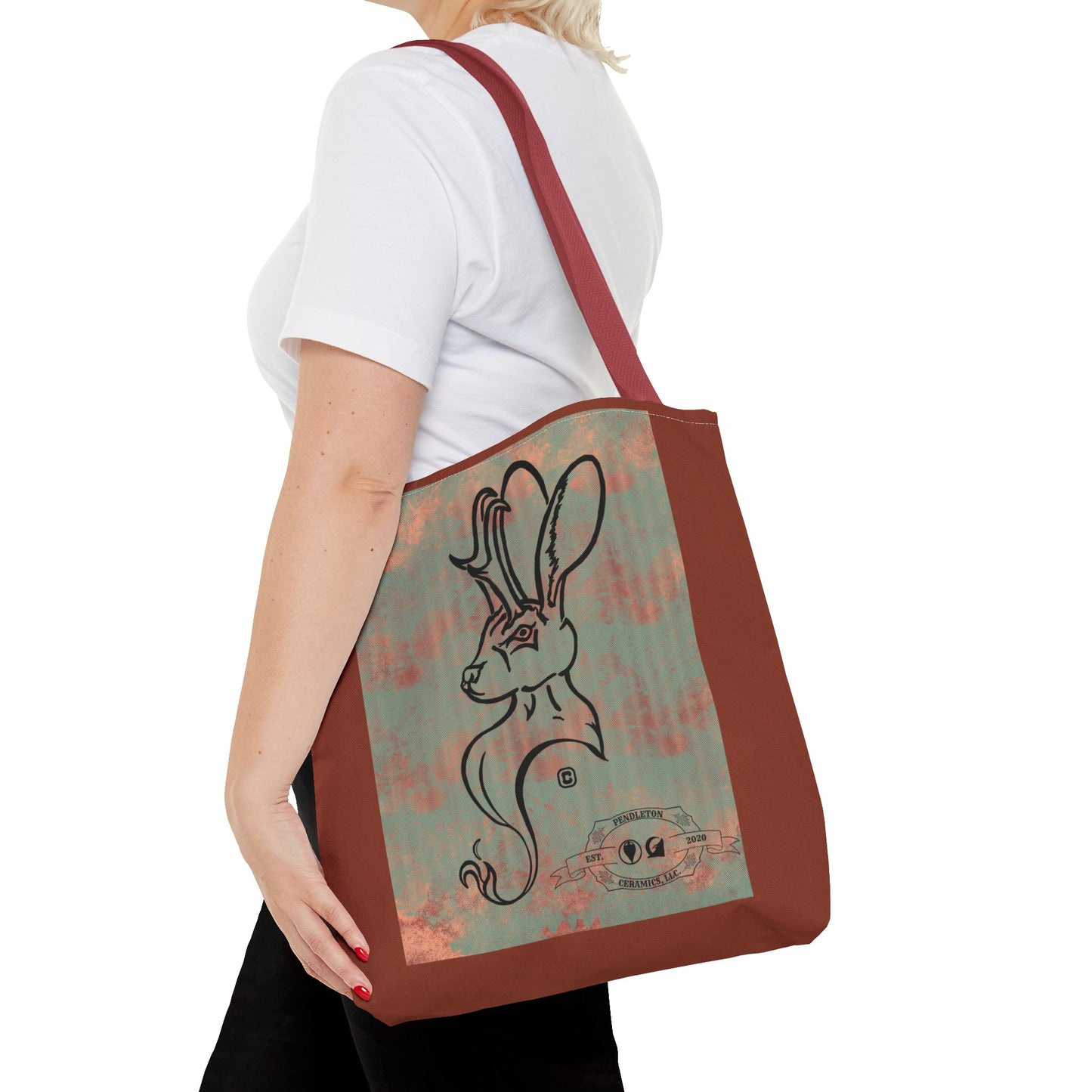 Copper Metal Jackalope Bust Drawing Tote Brown Bag