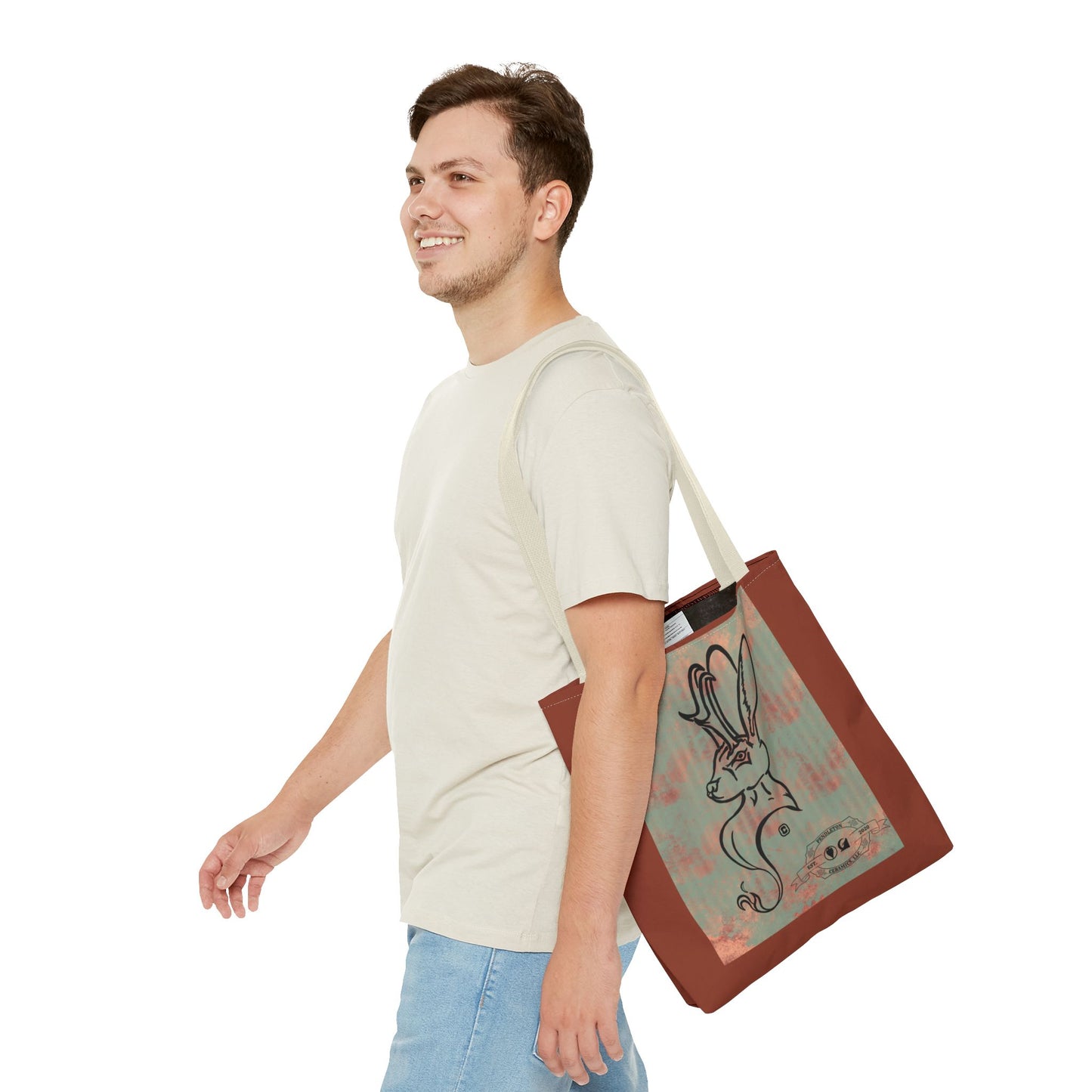 Copper Metal Jackalope Bust Drawing Tote Brown Bag