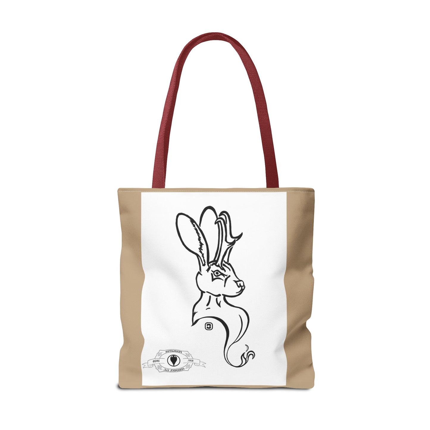Jackalope Bust Drawing Tote Bag with Tan Stripe
