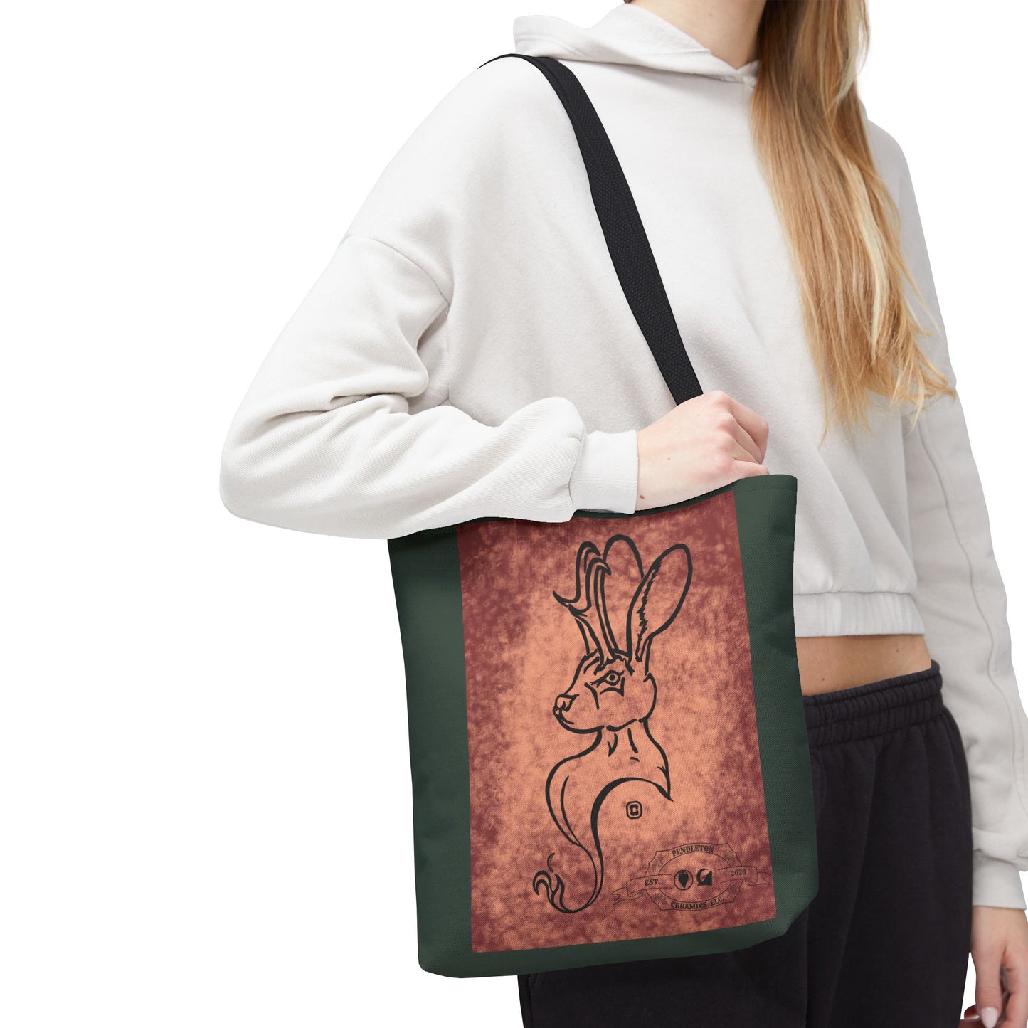 Dust Storm Jackalope Bust Drawing Tote Green Bag