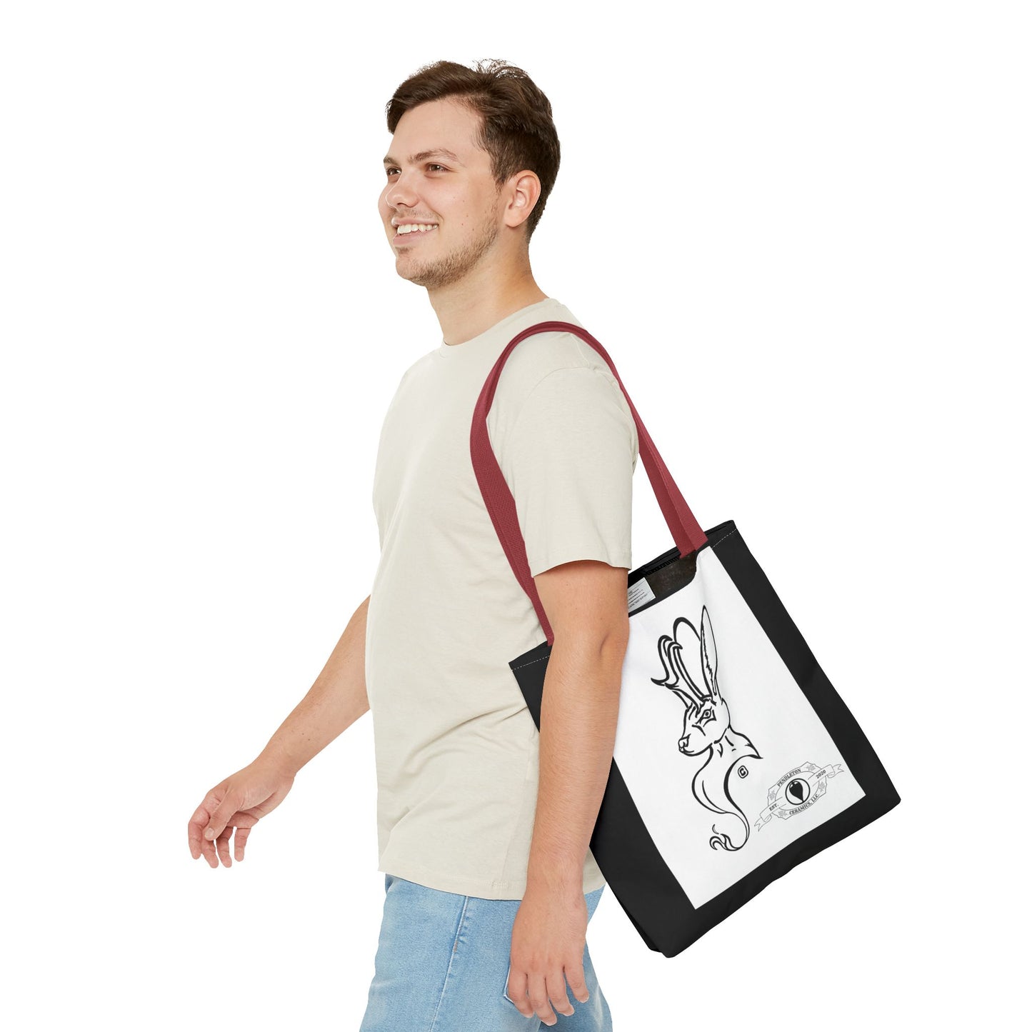 Jackalope Bust Drawing Tote Bag with Black Stripe