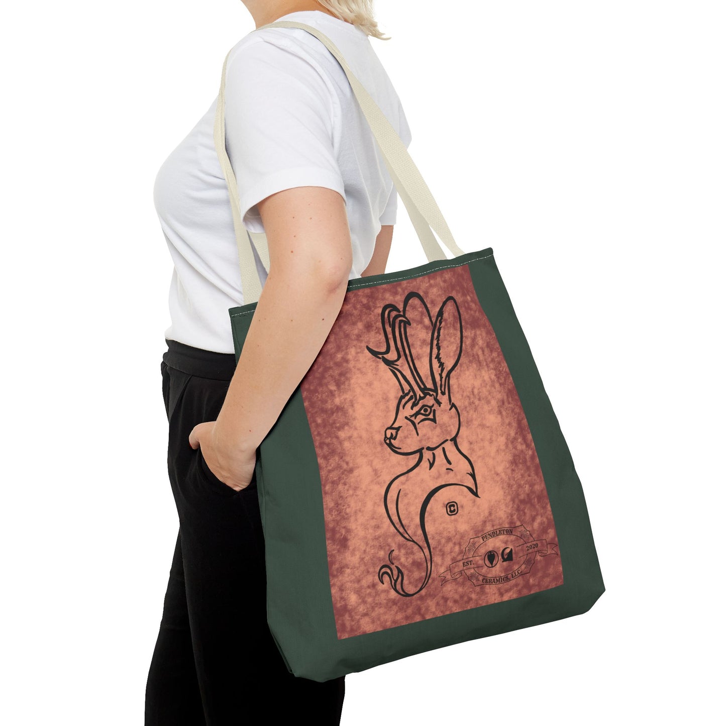 Dust Storm Jackalope Bust Drawing Tote Green Bag
