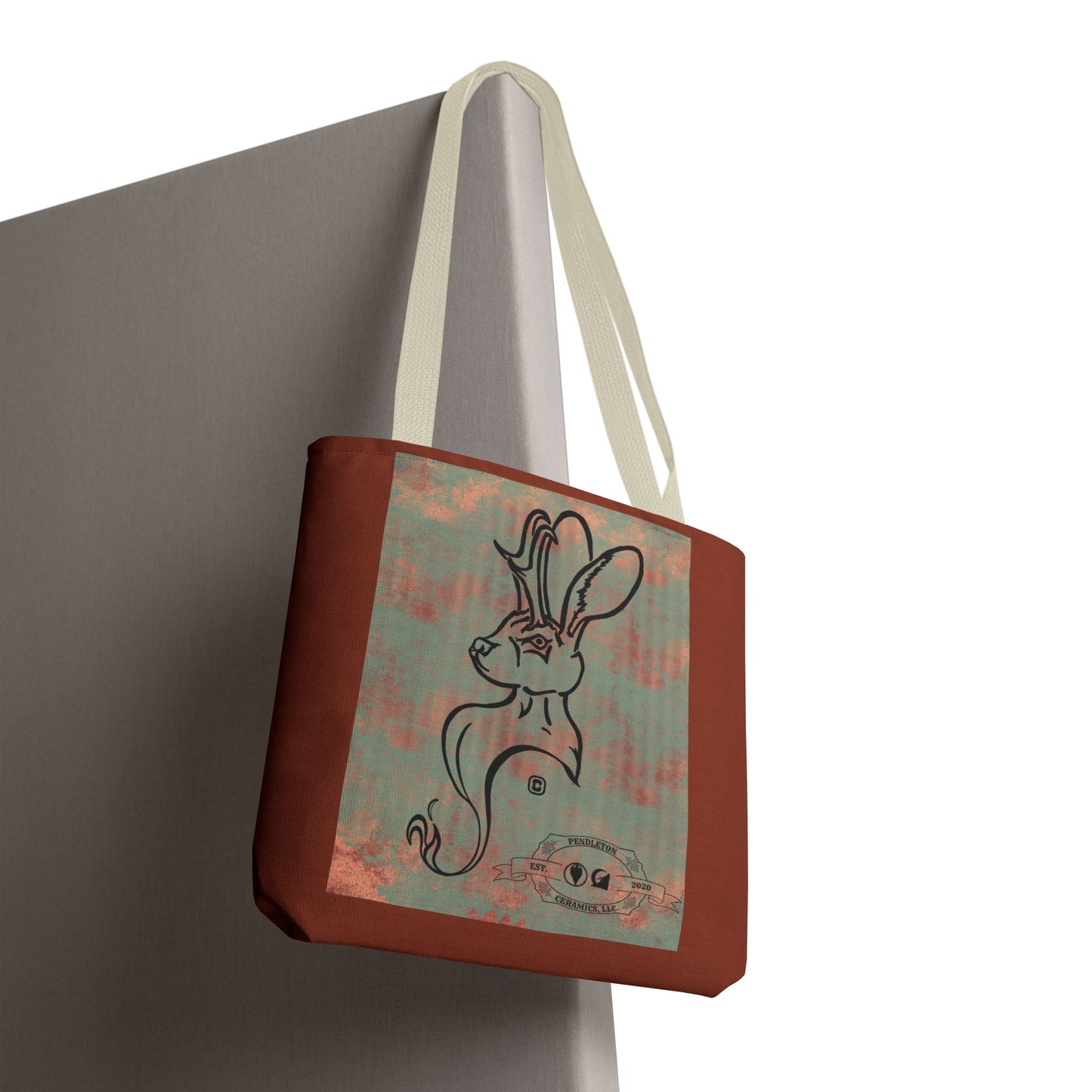 Copper Metal Jackalope Bust Drawing Tote Brown Bag