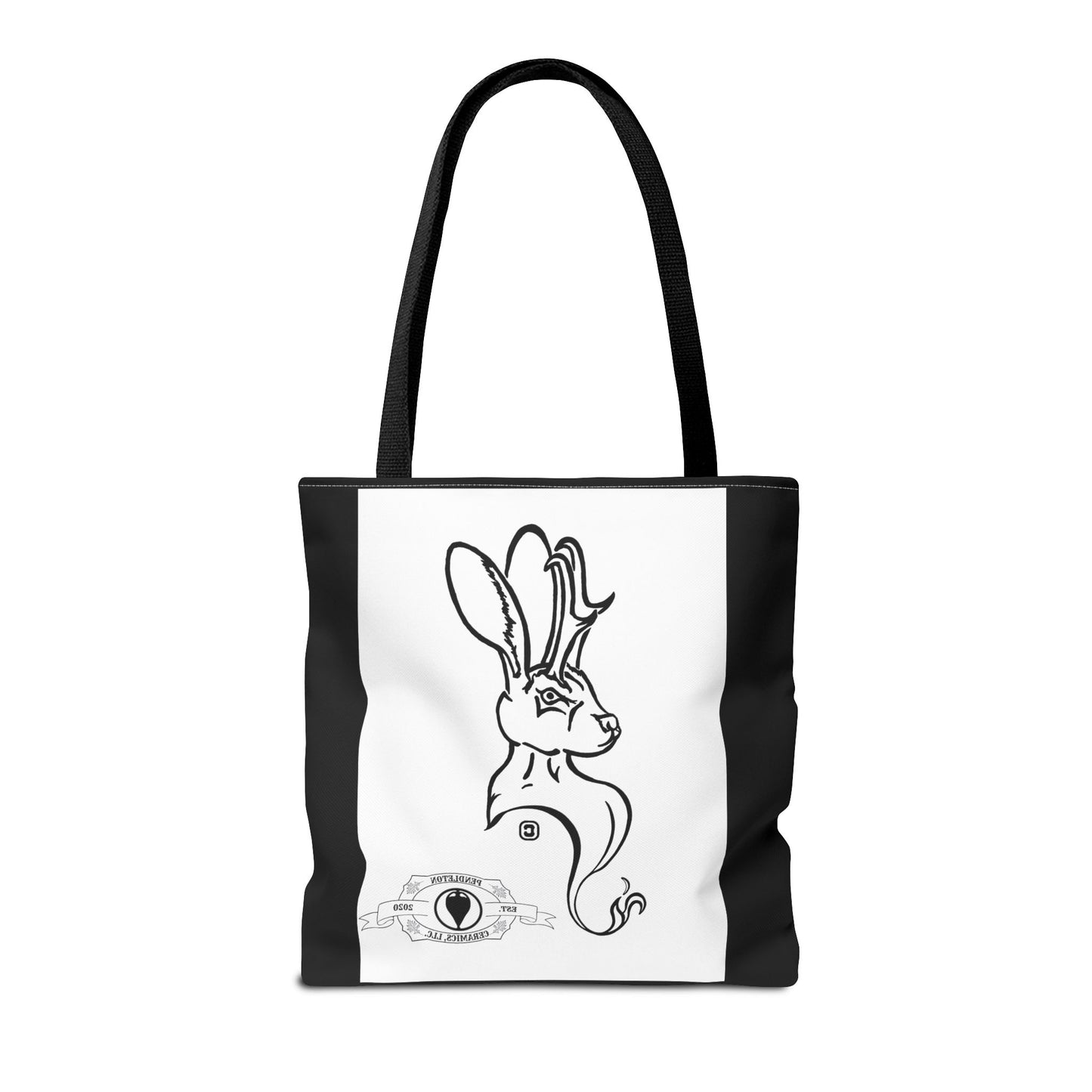 Jackalope Bust Drawing Tote Bag with Black Stripe